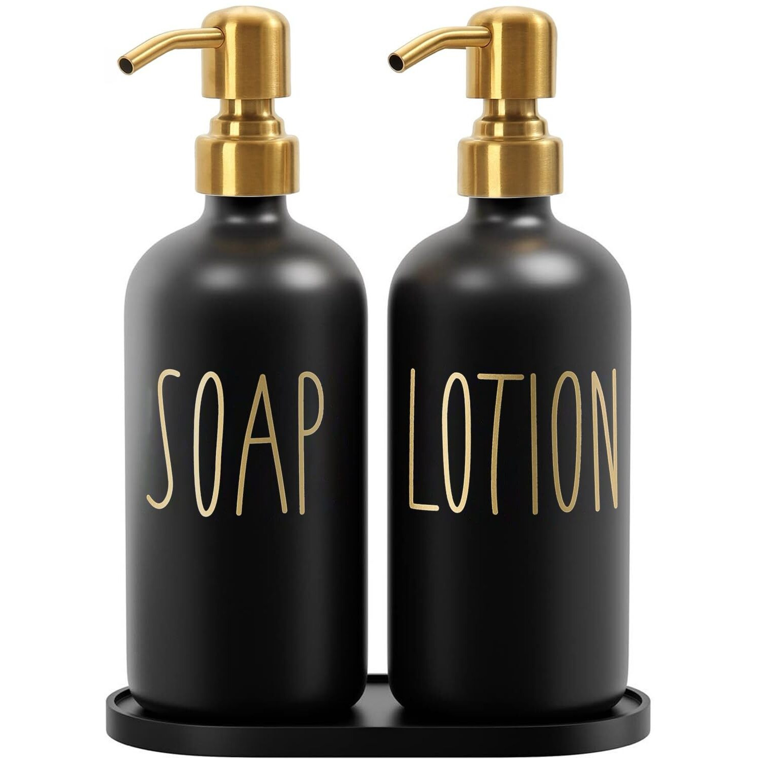 Momeemo Bathroom Soap Dispenser Set, Contains Hand Soap And Lotion Dispenser, Suitable For Black And Gold Bathroom Decor. (Black & Gold)