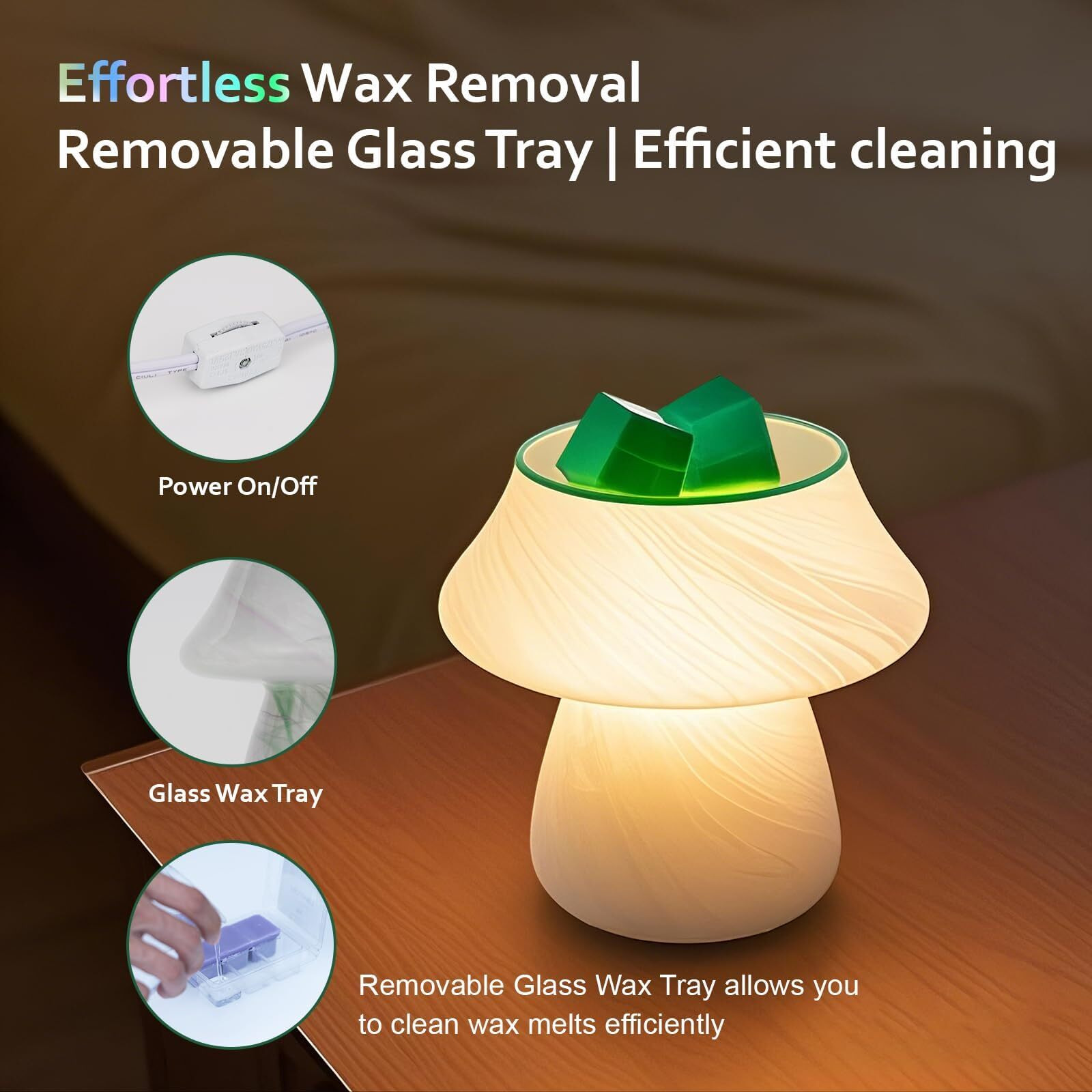 Waxarapy Electric Mushroom Wax Melt Warmer, Flameless 3-In-1 Wax Warmer For Scented Wax Essential Oil Burner Diffuser Decor Lamp For Women, Energy-Efficient & Easy-Clean Compact Design