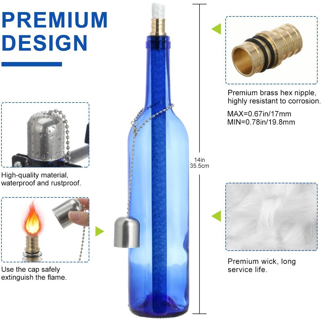 Lanmu Wine Bottle Torch Wicks, Outdoor Patio Backyard Torches Lights, Oil Lamps Replacement Wick Hardware Kit, Diy Homemade Torch Decor (3 Pack)