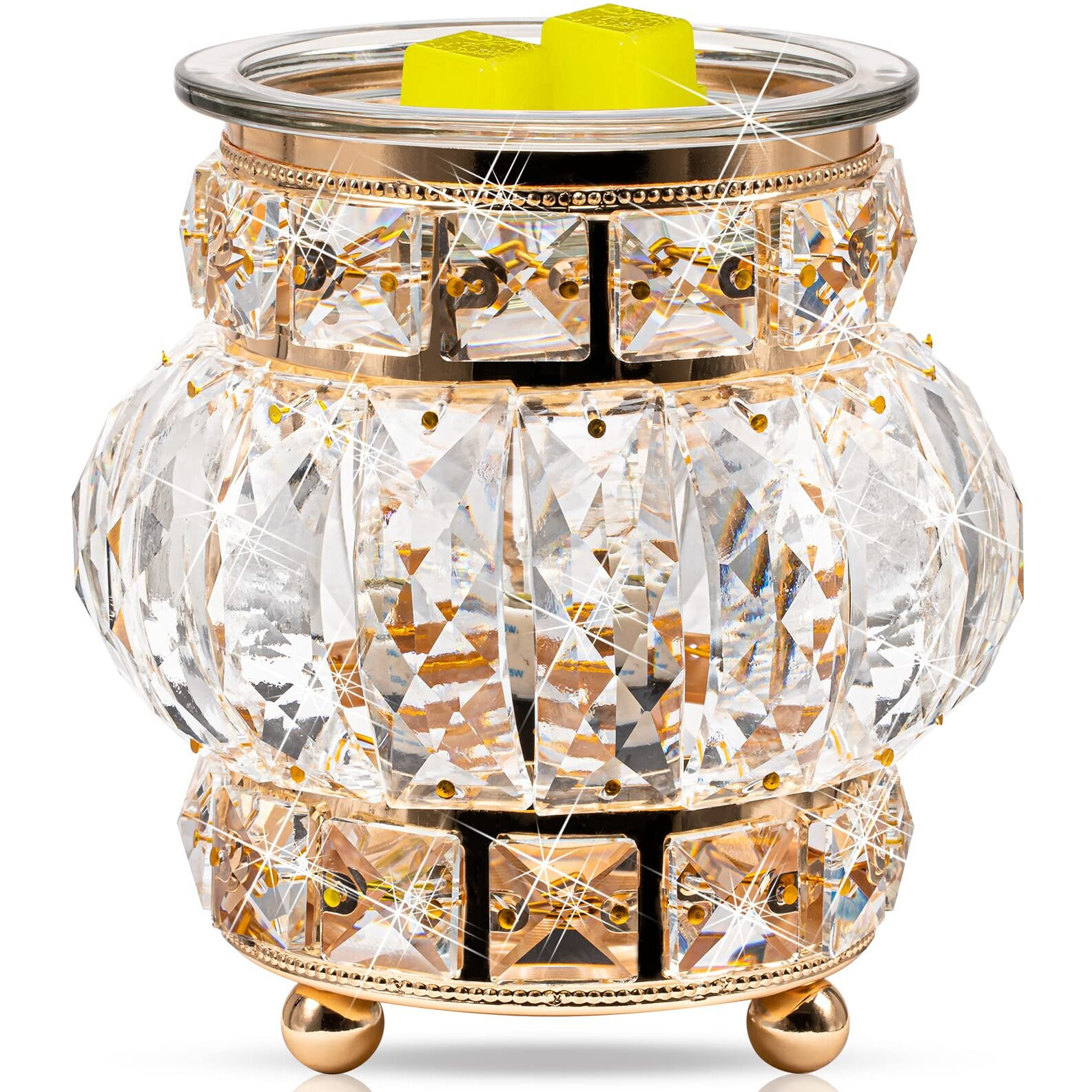 Wax Melt Warmer Wrought Iron Crystal Oil Burner For Home, Living Room, Bedroom, Kitchen, Office (Golden)