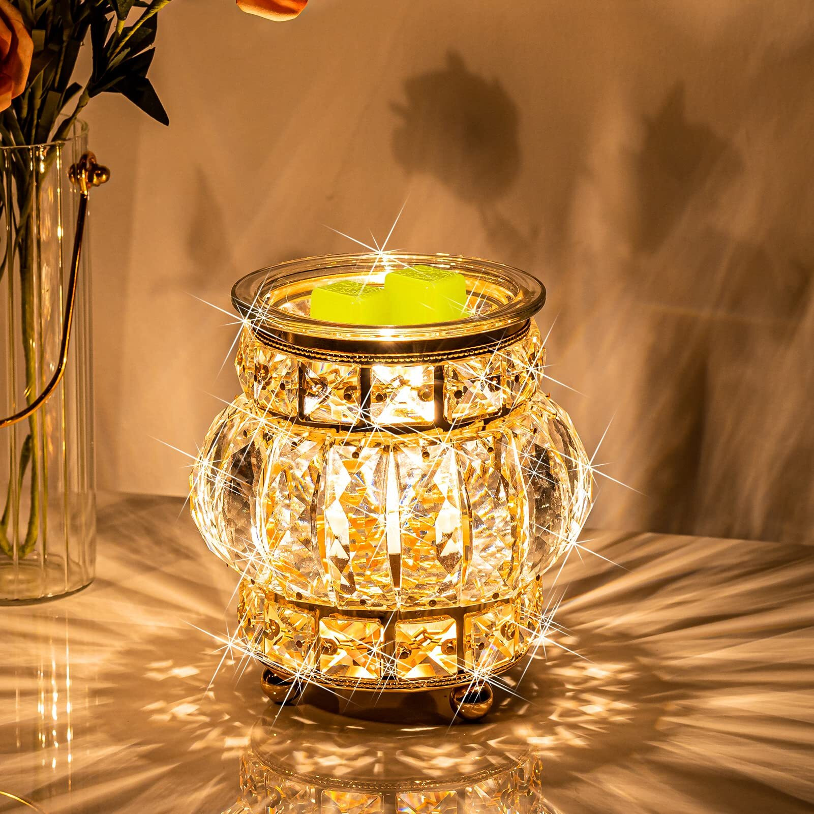 Wax Melt Warmer Wrought Iron Crystal Oil Burner For Home, Living Room, Bedroom, Kitchen, Office (Golden)