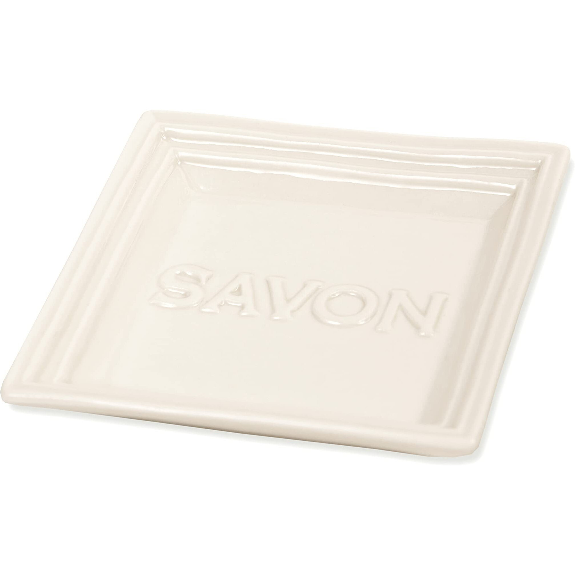 Pre De Provence Marseille Olive Oil Ceramic Soap Dish, Keeps Bar Dry And Protects Countertops, 4.3"" Square