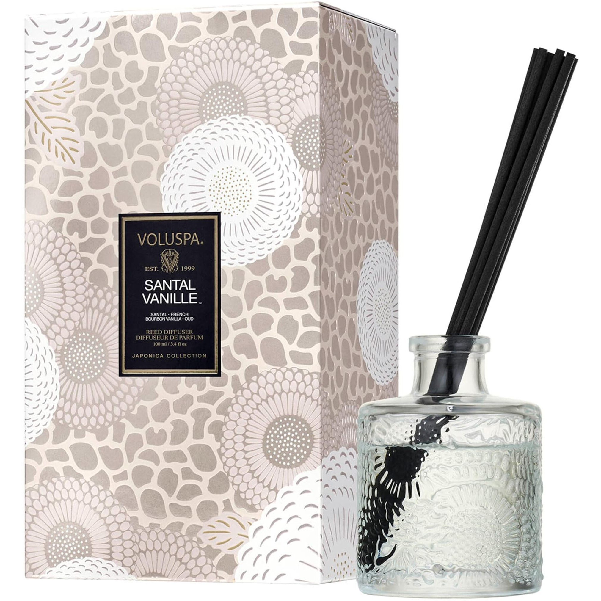 Voluspa Santal Vanille Scented Reed Diffuser, 3.4 Oz, Luxury Santal Diffuser, Oil Reed Diffusers For Home, Handcrafted In The Usa