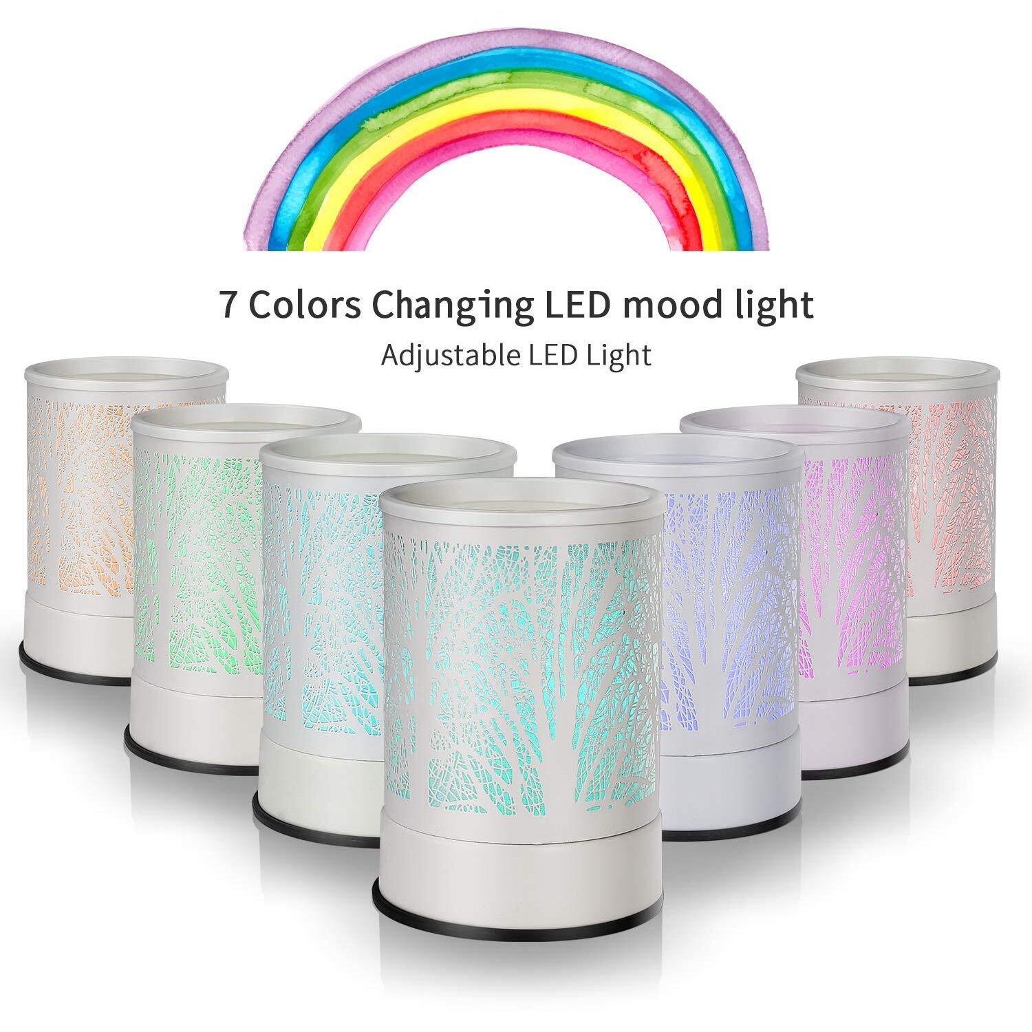 Enaroma Scented Oil Wax Melt Warmer With 7 Colors Changing Led Light White Forest Design Fragrance Wax Candle Warmer For Home D  Cor