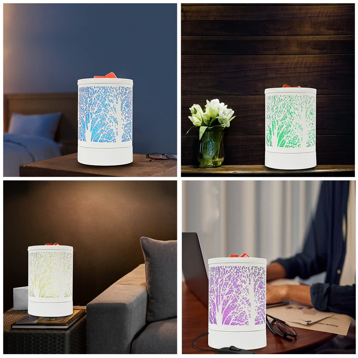 Enaroma Scented Oil Wax Melt Warmer With 7 Colors Changing Led Light White Forest Design Fragrance Wax Candle Warmer For Home D  Cor