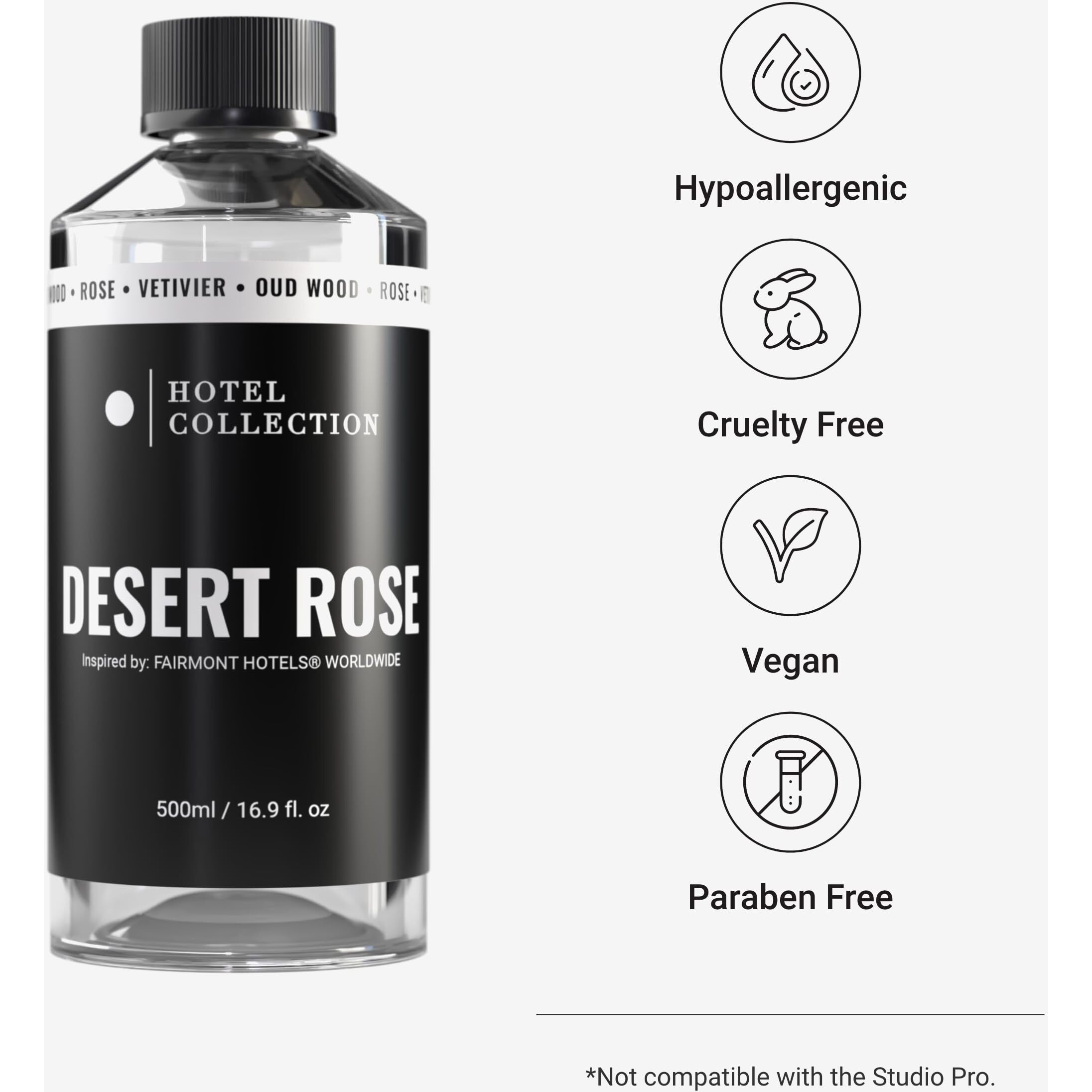 Hotel Collection - Desert Rose Essential Oil Scent - Luxury Hotel Inspired Aromatherapy Scent Diffuser Oil - Floral Rose, Sweet Praline And Vetiver - 16.9 Fl Oz 500Ml