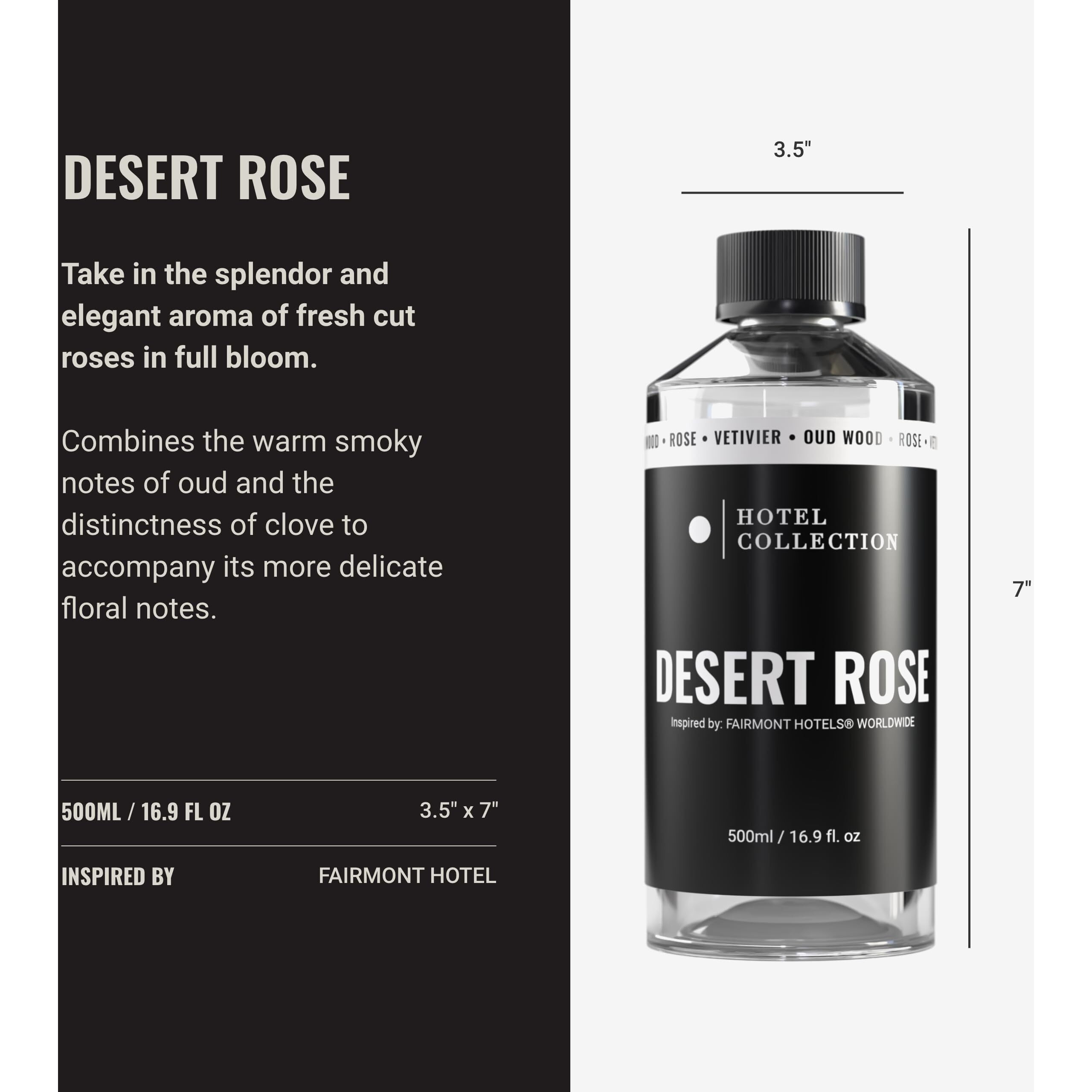 Hotel Collection - Desert Rose Essential Oil Scent - Luxury Hotel Inspired Aromatherapy Scent Diffuser Oil - Floral Rose, Sweet Praline And Vetiver - 16.9 Fl Oz 500Ml