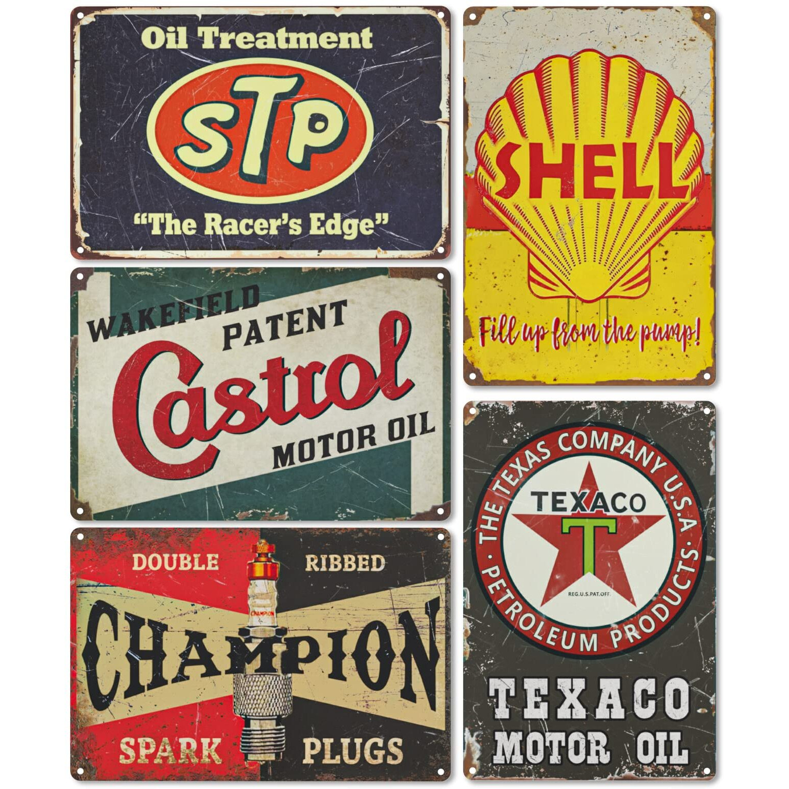 Eastlink Vintage Garage Signs Room Decor 5Pcs, Pvc Made Garage Decor Signs For Men, Duplex Printed Retro Wall Decor, Fade & Bend Resistant Old Car Shop Posters Oil And Gas Station Signs