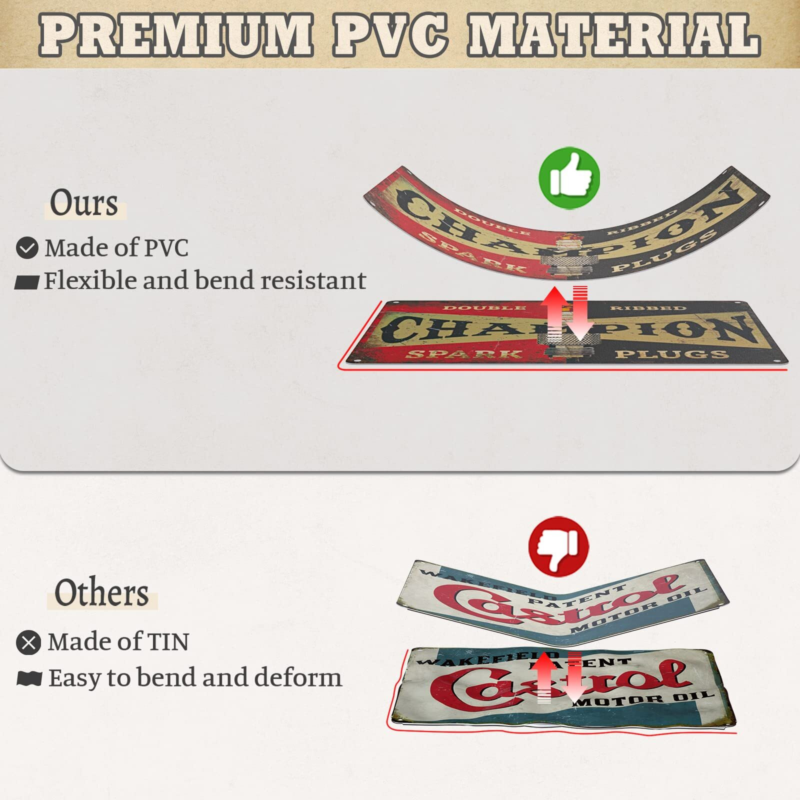 Eastlink Vintage Garage Signs Room Decor 5Pcs, Pvc Made Garage Decor Signs For Men, Duplex Printed Retro Wall Decor, Fade & Bend Resistant Old Car Shop Posters Oil And Gas Station Signs