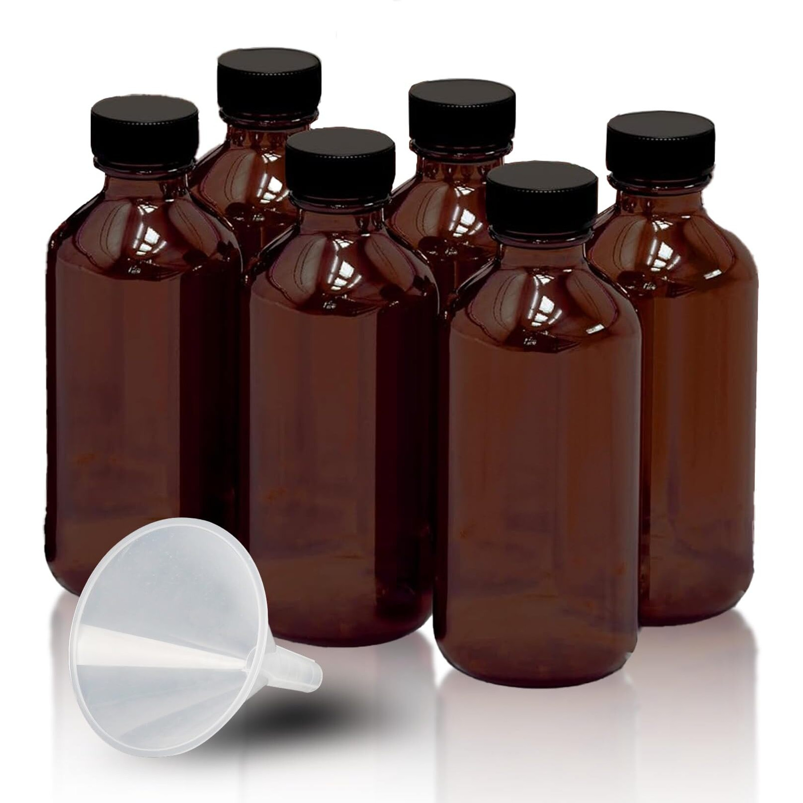 6 Pack 2Oz Amber Glass Bottles For Vanilla Extract, Boston Round Leak-Proof Brown Glass Jars With Caps, Bonus Funnel - Ideal For Homemade Extracts, Essential Oils, Diy Christmas Party Gift Supplies