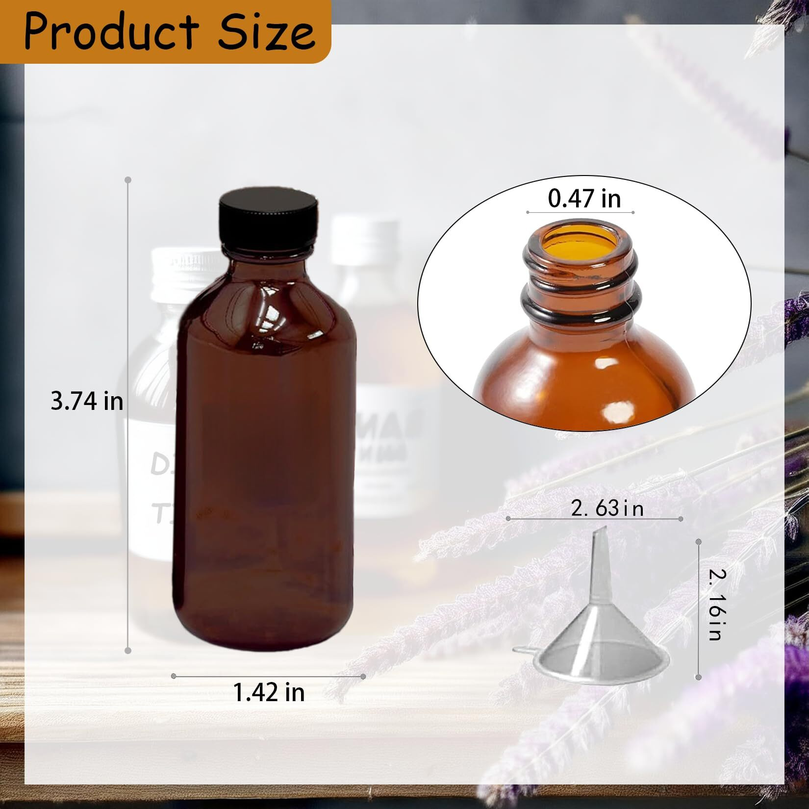6 Pack 2Oz Amber Glass Bottles For Vanilla Extract, Boston Round Leak-Proof Brown Glass Jars With Caps, Bonus Funnel - Ideal For Homemade Extracts, Essential Oils, Diy Christmas Party Gift Supplies