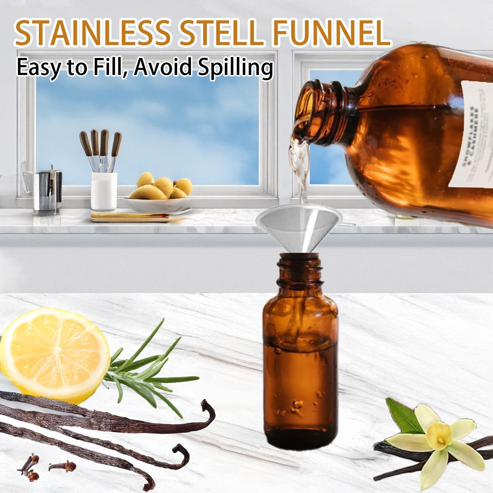 6 Pack 2Oz Amber Glass Bottles For Vanilla Extract, Boston Round Leak-Proof Brown Glass Jars With Caps, Bonus Funnel - Ideal For Homemade Extracts, Essential Oils, Diy Christmas Party Gift Supplies