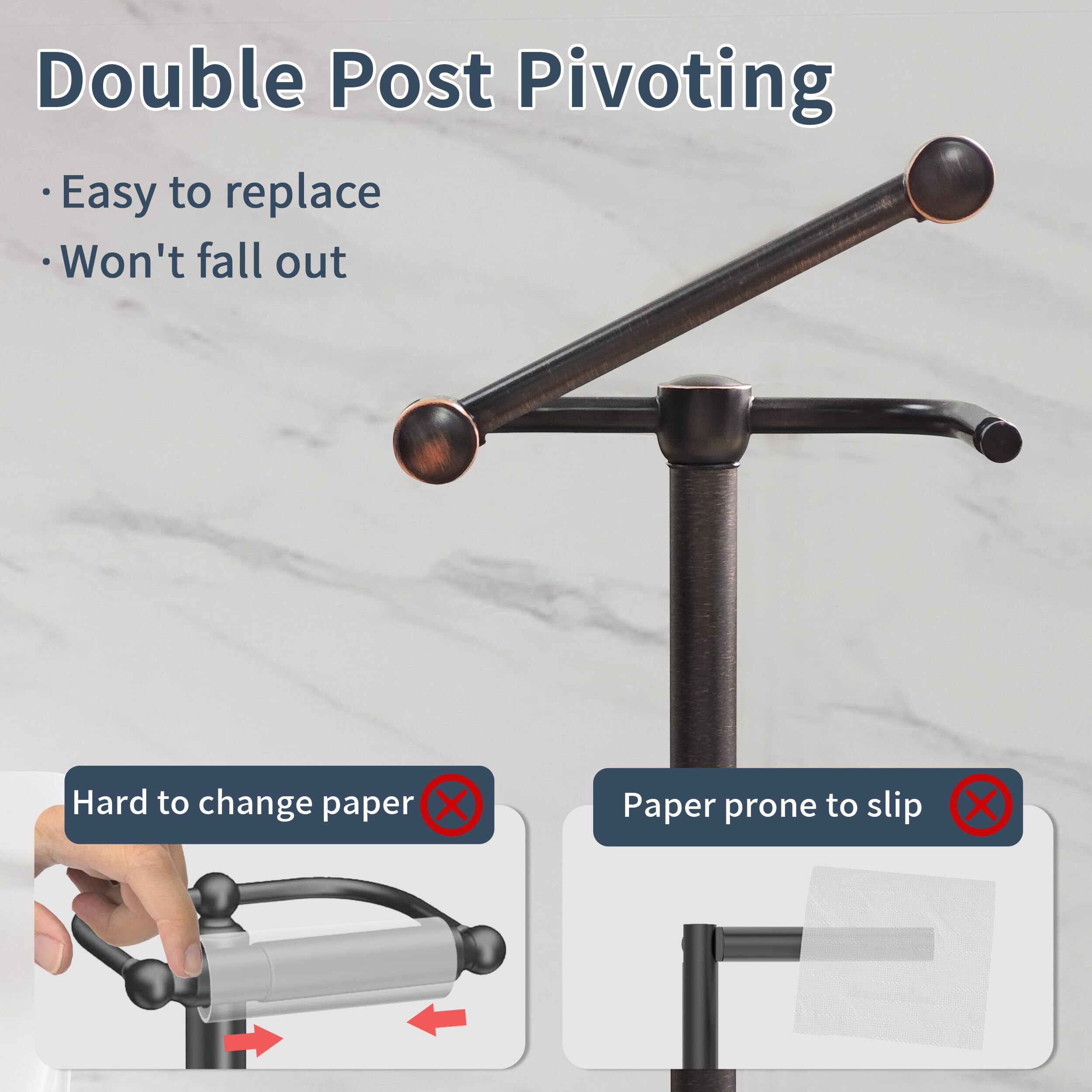 Rarxtr Toilet Paper Holder Stand, Post Pivoting Design Free Standing Toilet Paper Holder With Storage For 4 Rolls, 304 Stainless Steel Tissue Holder With Reserve, Heavy-Duty Base (Oil Rubbed Bronze)