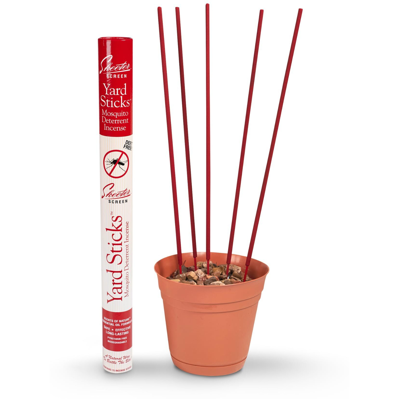 Skeeter Screen 61204R Mosquito Deterrent Incense Sticks - Deet-Free Essential Oil Formula - 15 Count - Each Stick Lasts Up To 4 Hours - 22"" Long - Outdoor Use For Patios & Gardens