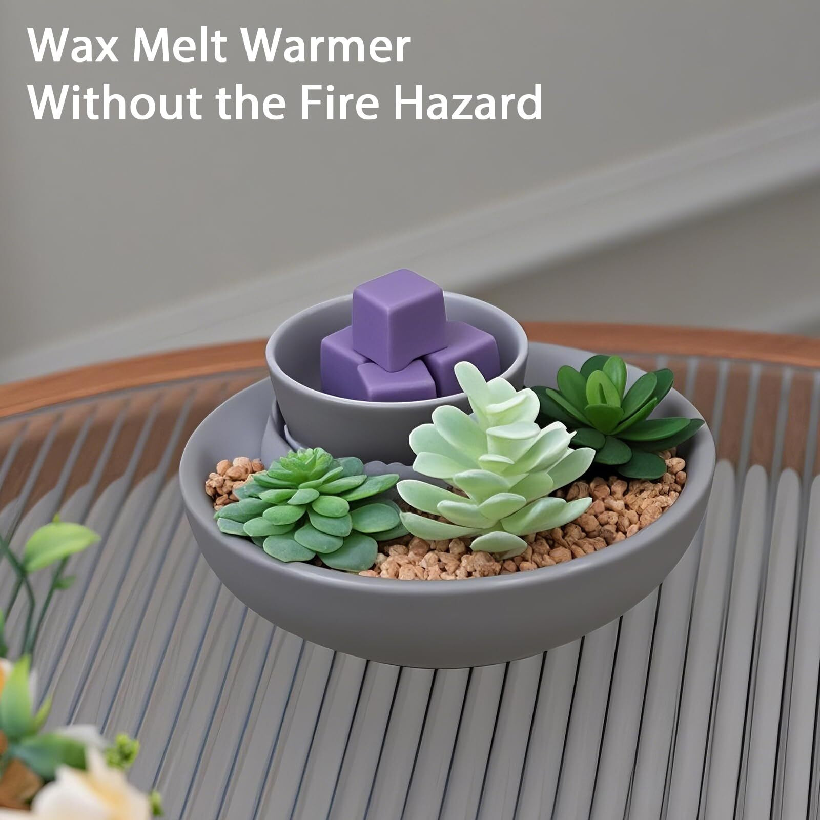 Waxarapy Ceramic Wax Melt Warmer, 3-In-1 Electric Wax Melter Fragrances Candle Oil Burner For Scented Wax, Ptc Heating Easy To Clean For Scented Wax Melts/Tarts/Fragrance Cubes(Grey Succulent)