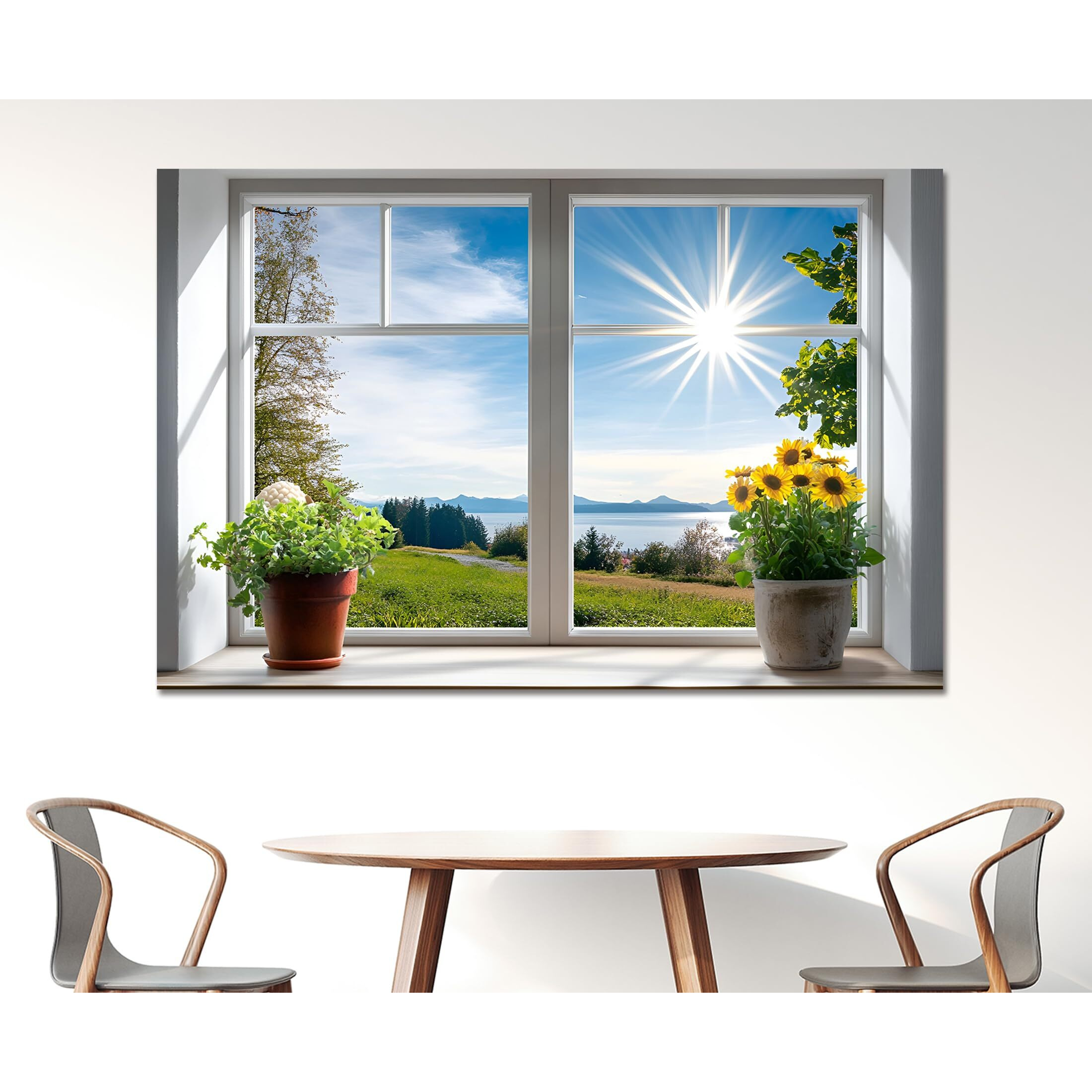 Woohooroo Peel And Stick Fake Window Flower Pots Sunshine Decoration Poster Picture Wall Sticker Decor Mural Wall Door Self-Adhesive Removable Decoration,24"" X 36""