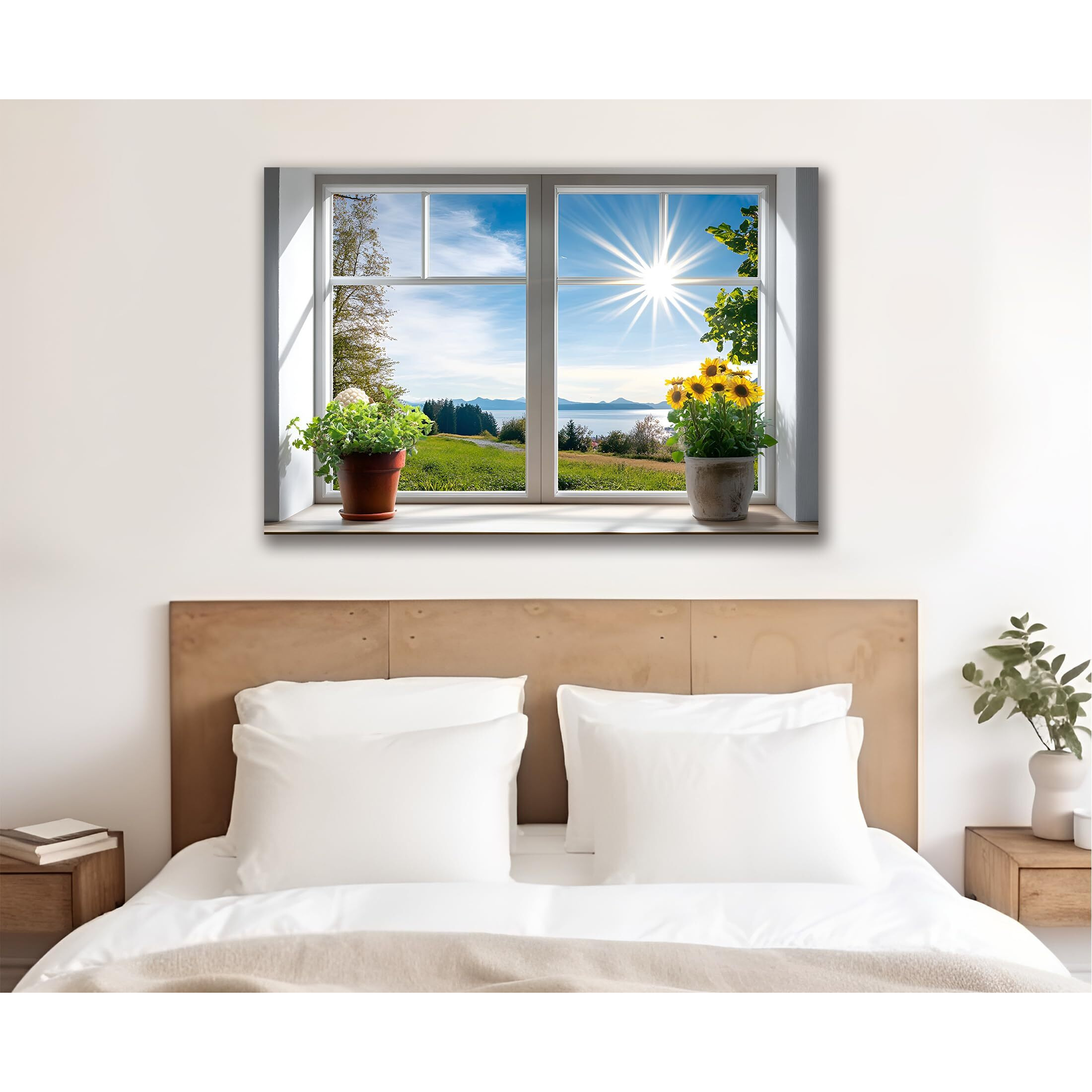 Woohooroo Peel And Stick Fake Window Flower Pots Sunshine Decoration Poster Picture Wall Sticker Decor Mural Wall Door Self-Adhesive Removable Decoration,24"" X 36""