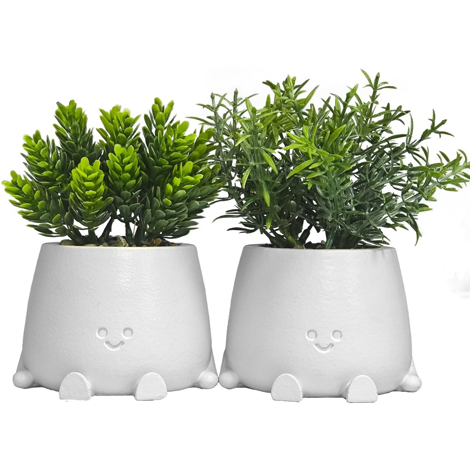 2Pcs Smiley Face Planter Pot Office Decor - Artificial Plant With Planters Window Decor, Fake Faux Succulent Plant Pots For Bathroom/Kitchen/Sill/ Home Indoor Decorations, Mother's Day/Women Gifts