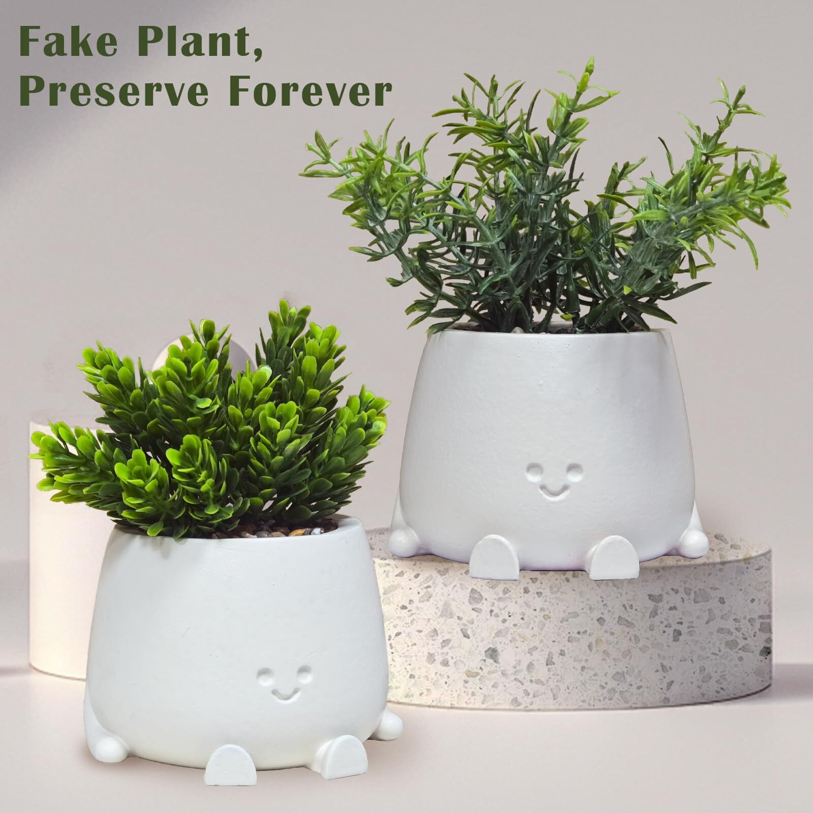 2Pcs Smiley Face Planter Pot Office Decor - Artificial Plant With Planters Window Decor, Fake Faux Succulent Plant Pots For Bathroom/Kitchen/Sill/ Home Indoor Decorations, Mother's Day/Women Gifts