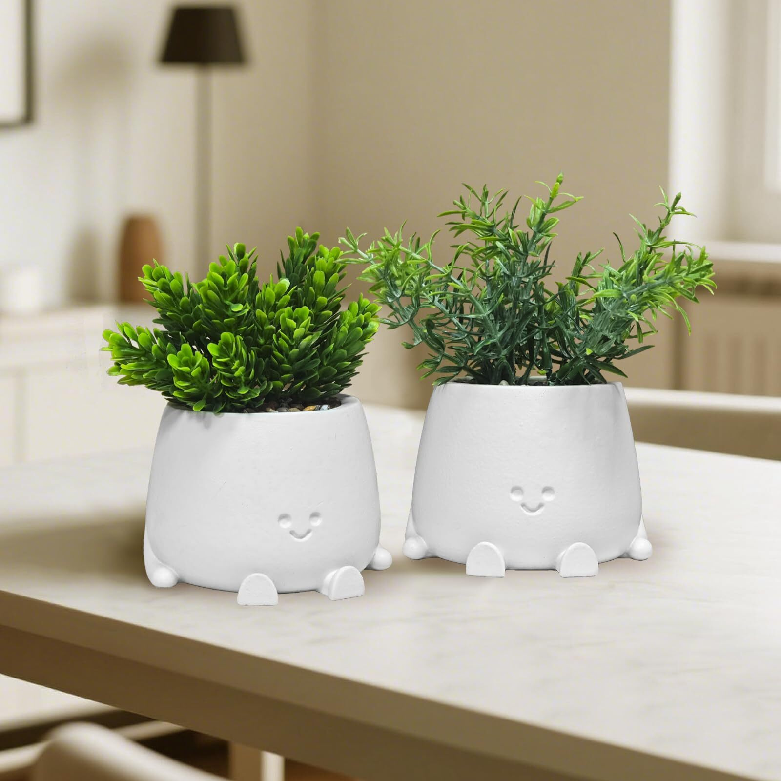2Pcs Smiley Face Planter Pot Office Decor - Artificial Plant With Planters Window Decor, Fake Faux Succulent Plant Pots For Bathroom/Kitchen/Sill/ Home Indoor Decorations, Mother's Day/Women Gifts