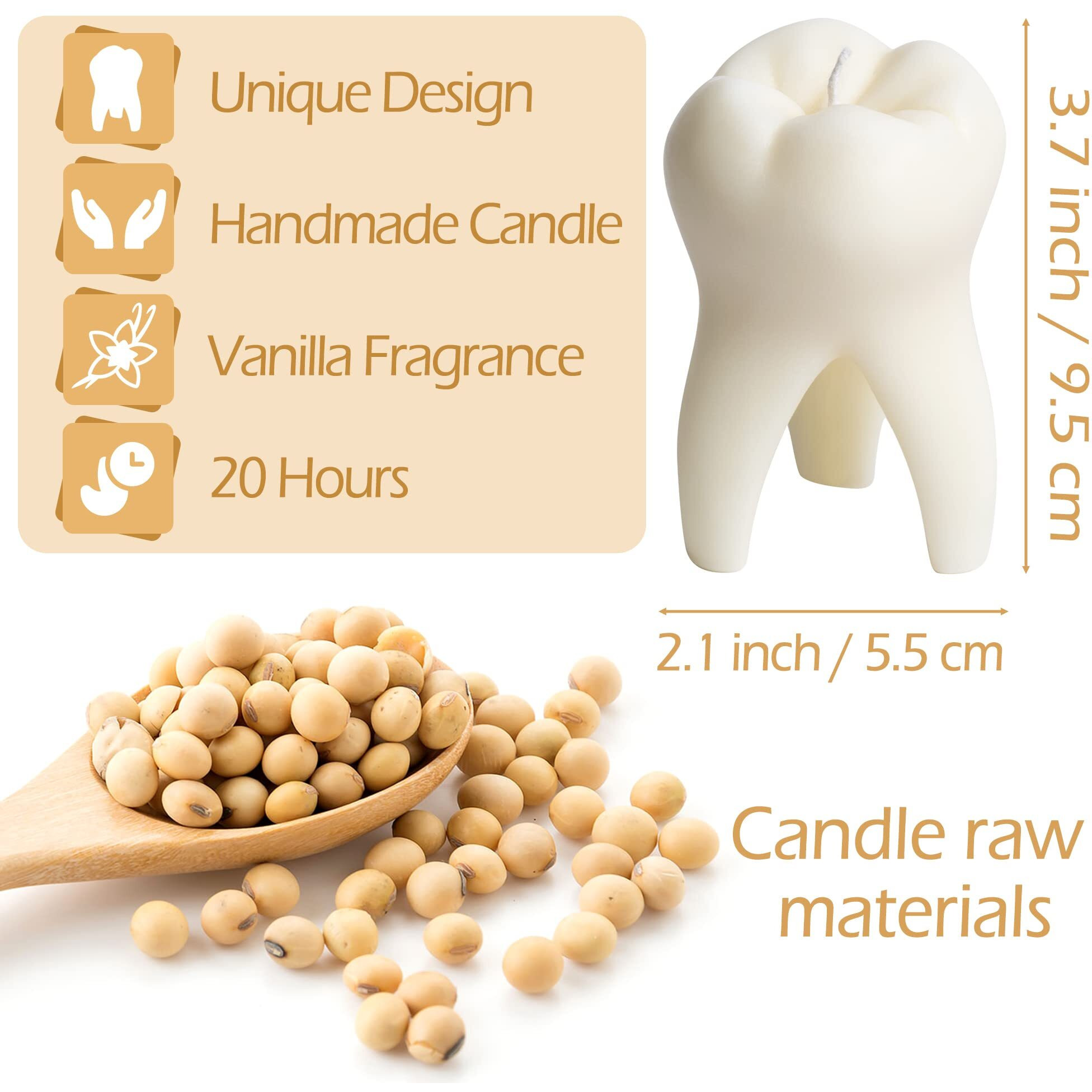 Zainpe Tooth Scented Candle Milky Dental Room Aesthetic Decor Vanilla Fragrance Candles Long Lasting Natural Soy Wax Aromatherapy Candle For Dentist Clinic Desk Supplies Dental Gifts 3.7 X 2.1 In