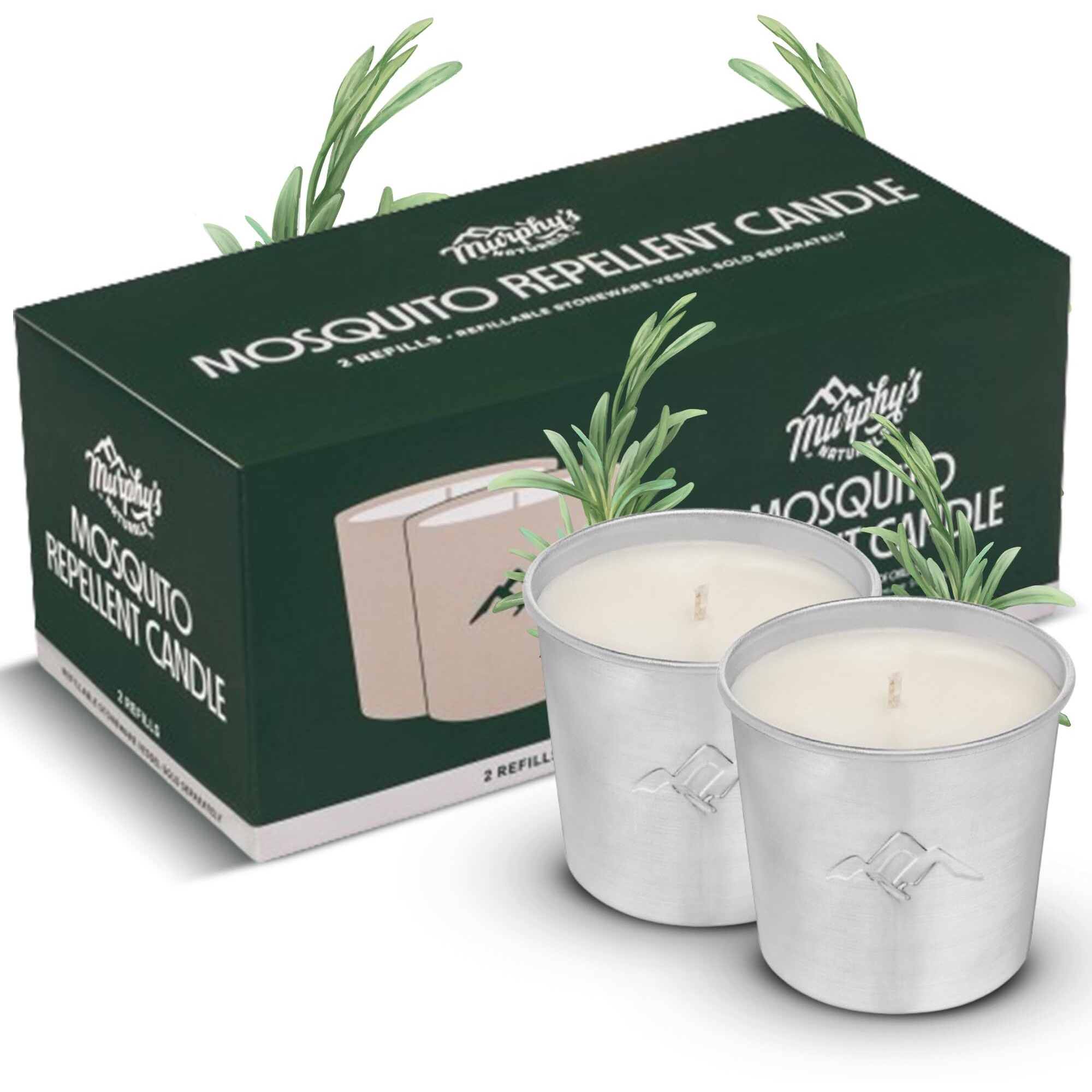 Murphy's Naturals Mosquito Repellent Candle Refills For Outdoor Patio, Deet-Free, Plant-Based Essential Oils, Soy & Beeswax Blend, 9Oz Refills, 2-Pack