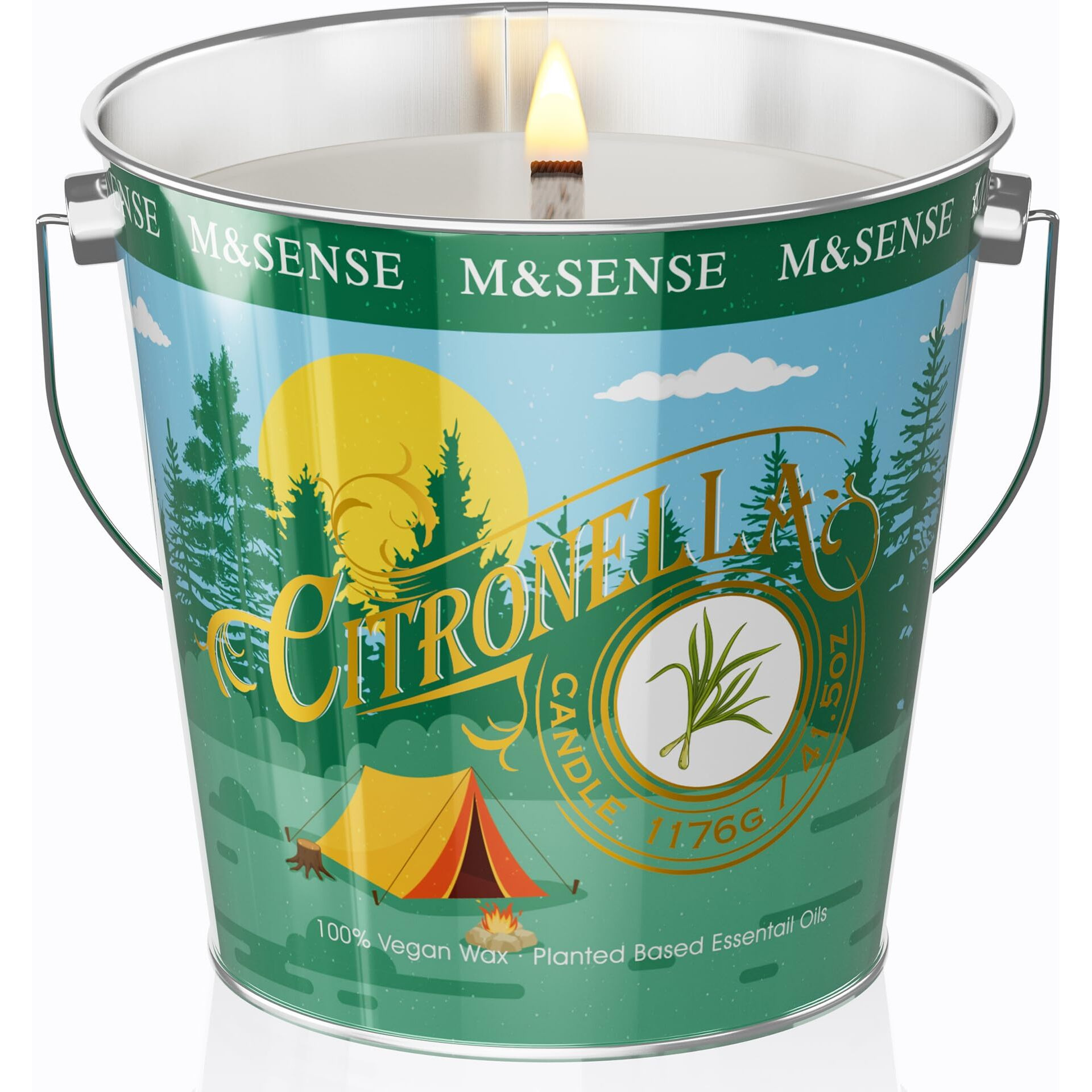 M&Sense Citronella Candles Outdoor, 220 Hours Burn Citronella Oil Soy Candle For Patio Camping, 41.5Oz Large Long Lasting Natural Verbena Rose Summer Candles For Indoor Home Scented