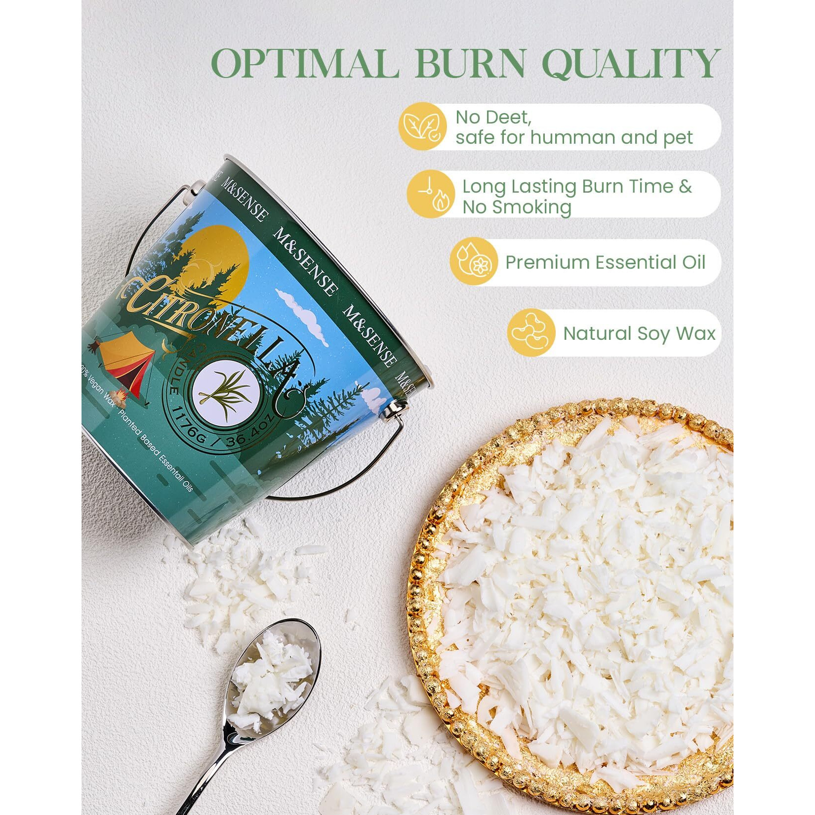 M&Sense Citronella Candles Outdoor, 220 Hours Burn Citronella Oil Soy Candle For Patio Camping, 41.5Oz Large Long Lasting Natural Verbena Rose Summer Candles For Indoor Home Scented