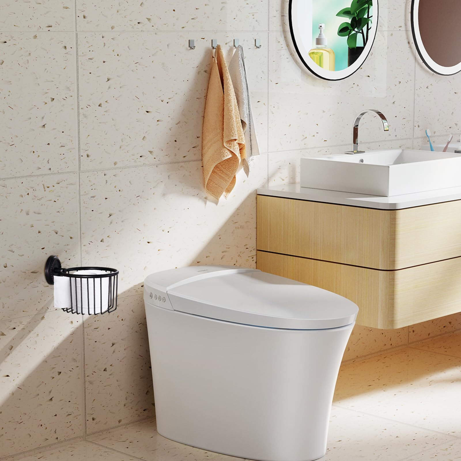 Vintage Wall-Mounted Toilet Paper Holder With Wire Basket Design, Oil-Rubbed Bronze, Wall-Mounted Bath Hand Towel Holder With Braiding Carvings, Vintage Style.