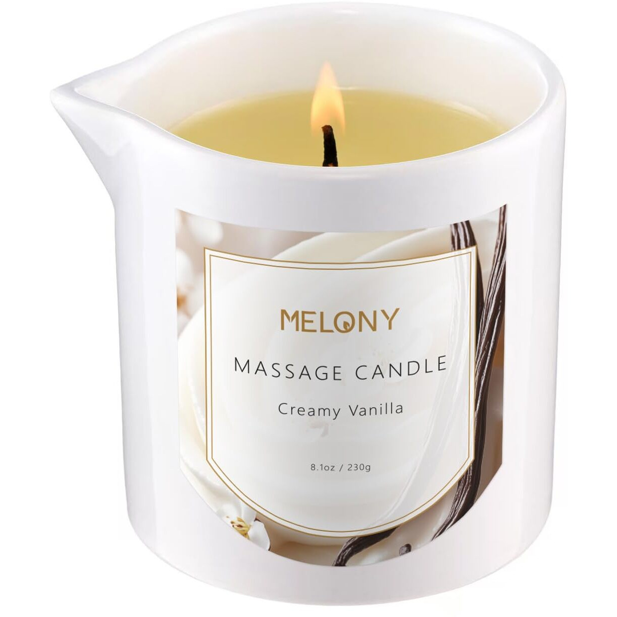 Melony Luxury Massage Candle - Moisturising, Body Oil Candles For Muscle Relaxation, 8.1Oz (Creamy Vanilla)