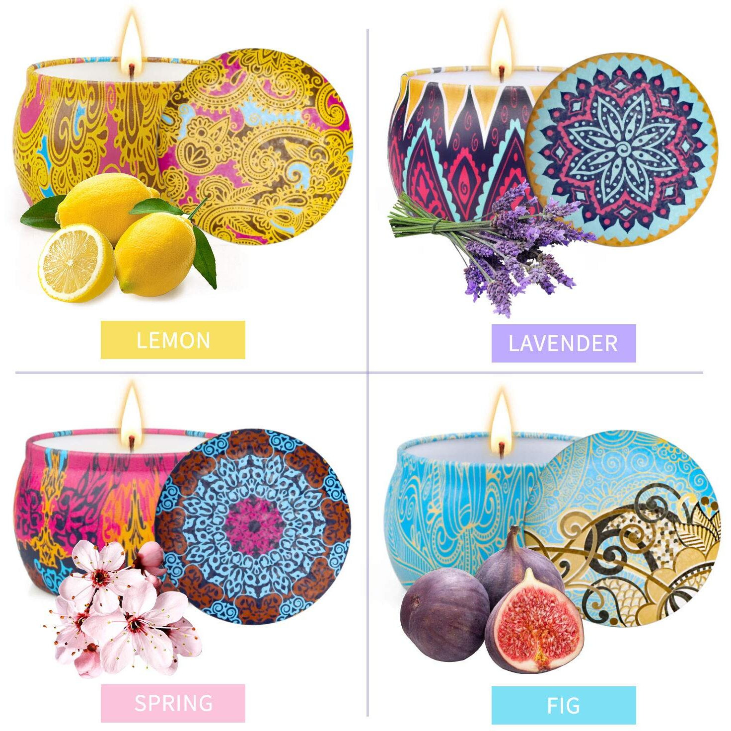 4 Pack Scented Candles Gifts Set For Women, 4.4 Oz Soy Wax Portable Travel & Home Tin Jar Candles With Essential Oils For Bath, Stress Relief, Yoga Aromatherapy Candles With Strong Fragrance