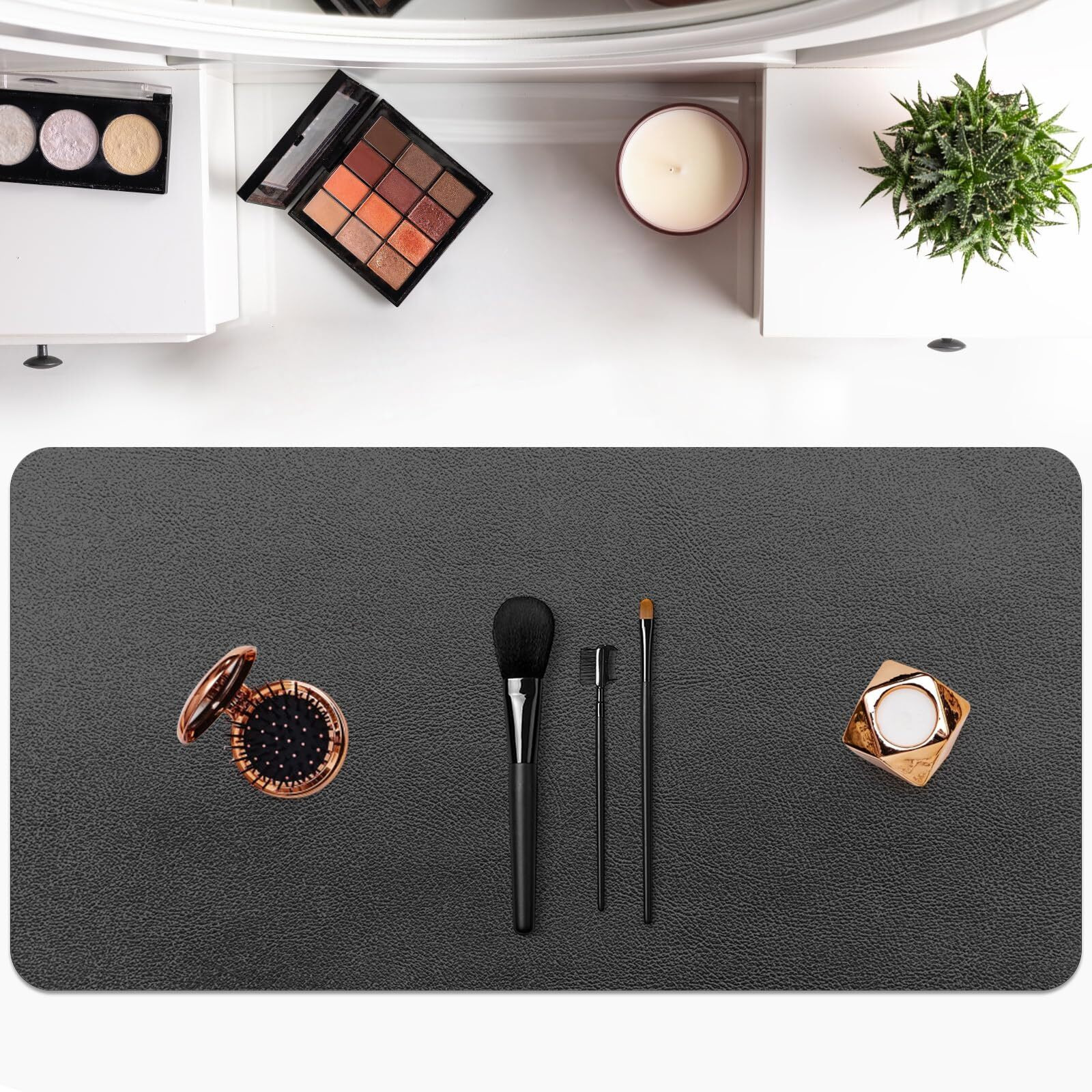 Makeup Mat For Vanity - Waterproof | Oil-Proof | Dust-Resistant | Soft And Comfortable Desk Protection, Ideal For Makeup Tables And Workbenches (15.7"&quotX31.5"", Black)