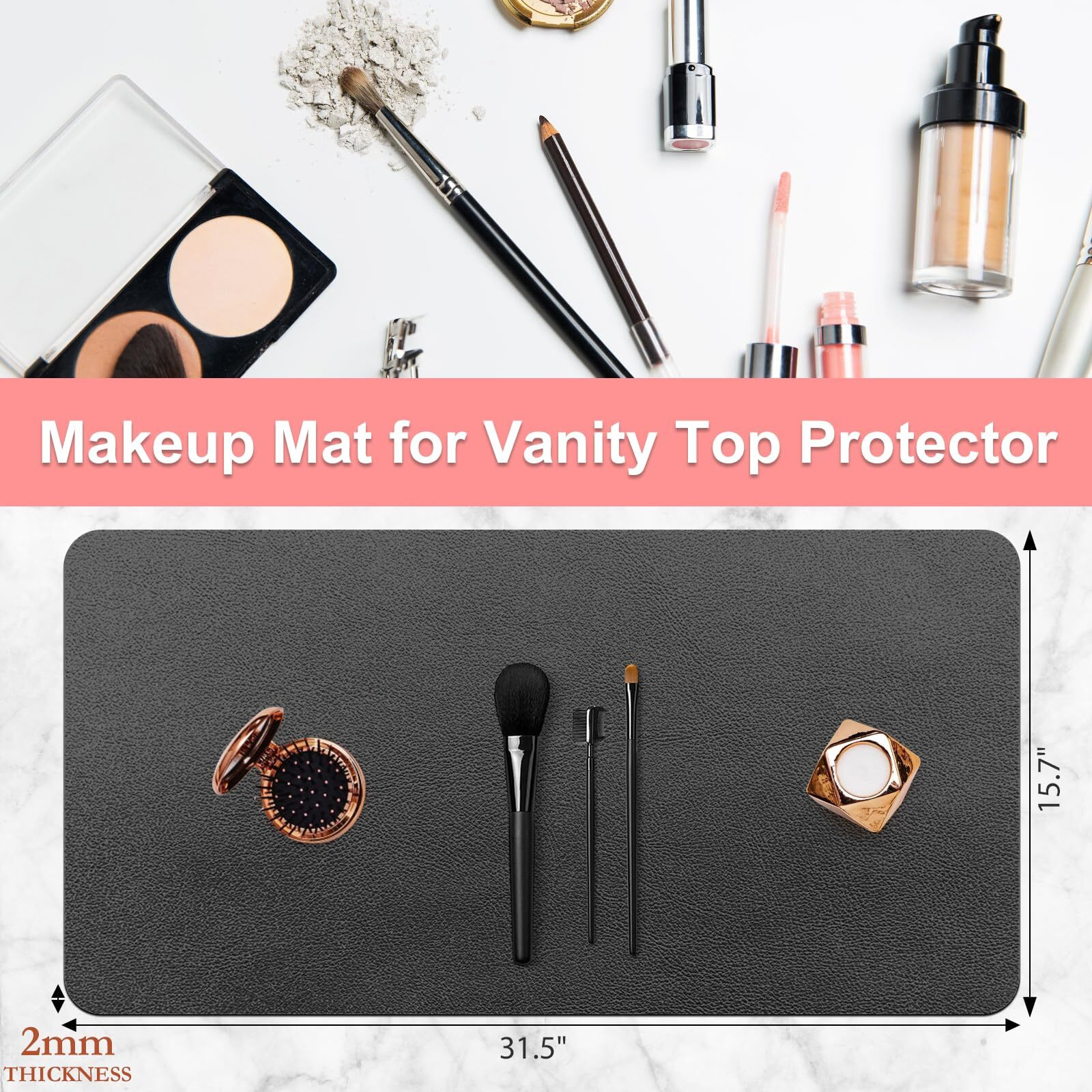 Makeup Mat For Vanity - Waterproof | Oil-Proof | Dust-Resistant | Soft And Comfortable Desk Protection, Ideal For Makeup Tables And Workbenches (15.7"&quotX31.5"", Black)
