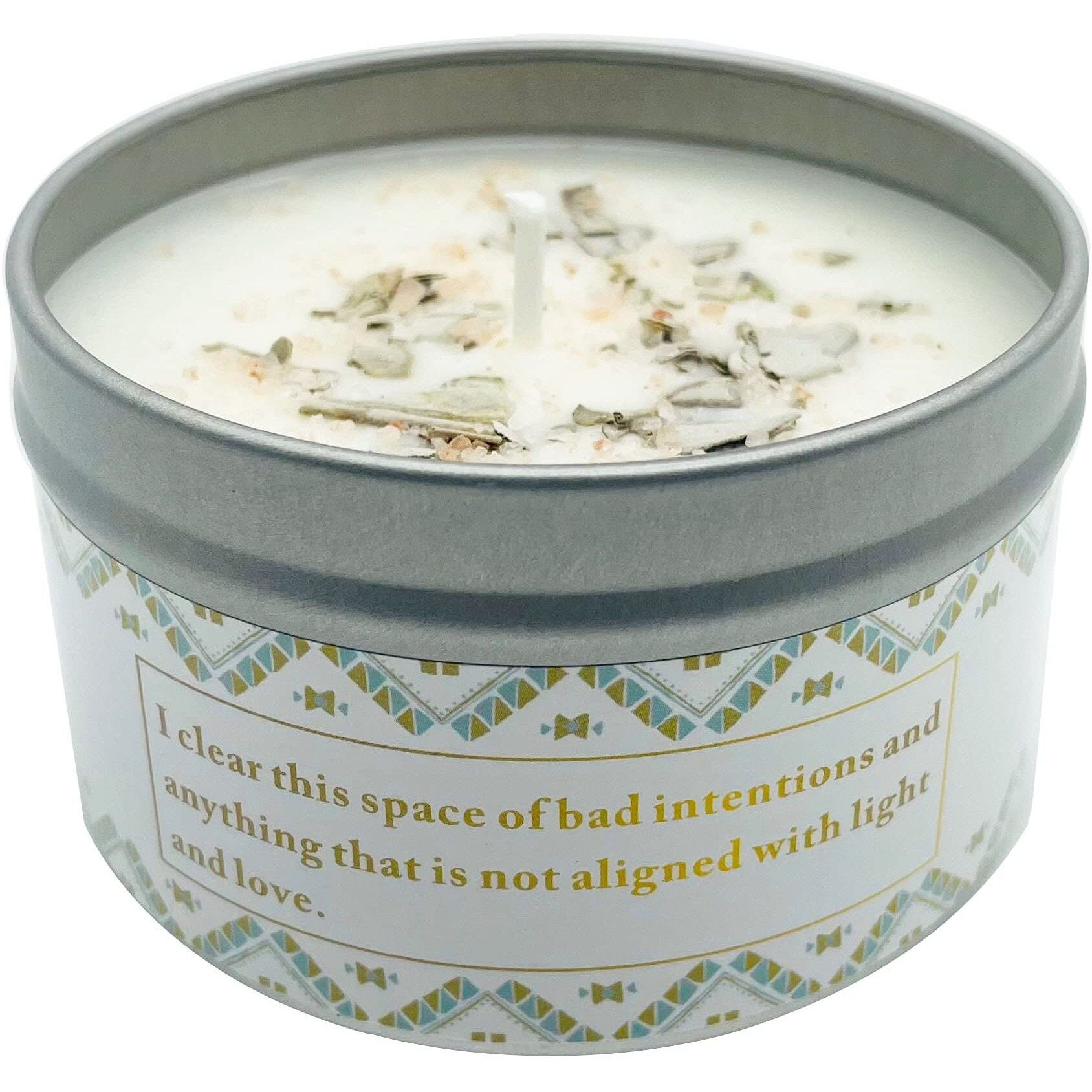 White Sage Candle, Sage Leaf, Himalayan Crystal Salt & Essential Oil, Healing Energy, Crystal Candle
