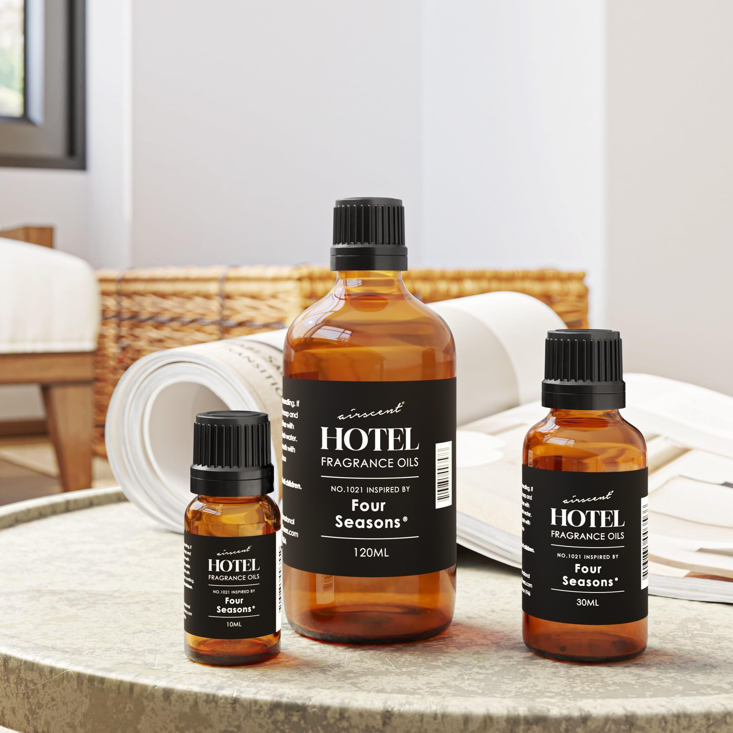 Airscent Hotel Diffuser Oil Inspired By The Four Seasons Signature Scent - Fragrance Oil No. 1021 For Ultrasonic And Waterless Diffusers And Crafting - 30 Ml, 1 Fl Oz Glass Bottle With Dropper