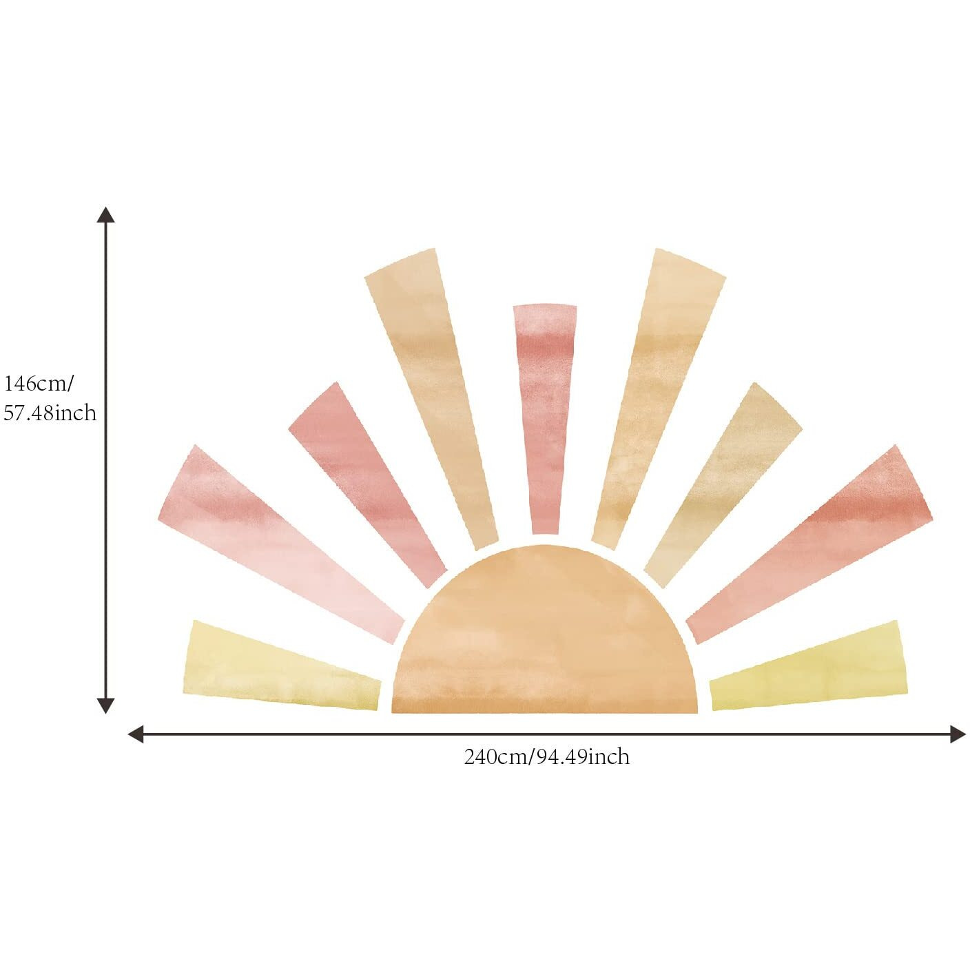 Astrkiz Large Fabric Watercolor Boho Half Sun Wall Decals Peel And Stick, Pastel Sunrise Wall Murals Stickers, Sunshine Wall Art Decor For Kids Room Playroom Nursery Bedroom, 94.49"" X 57.48""