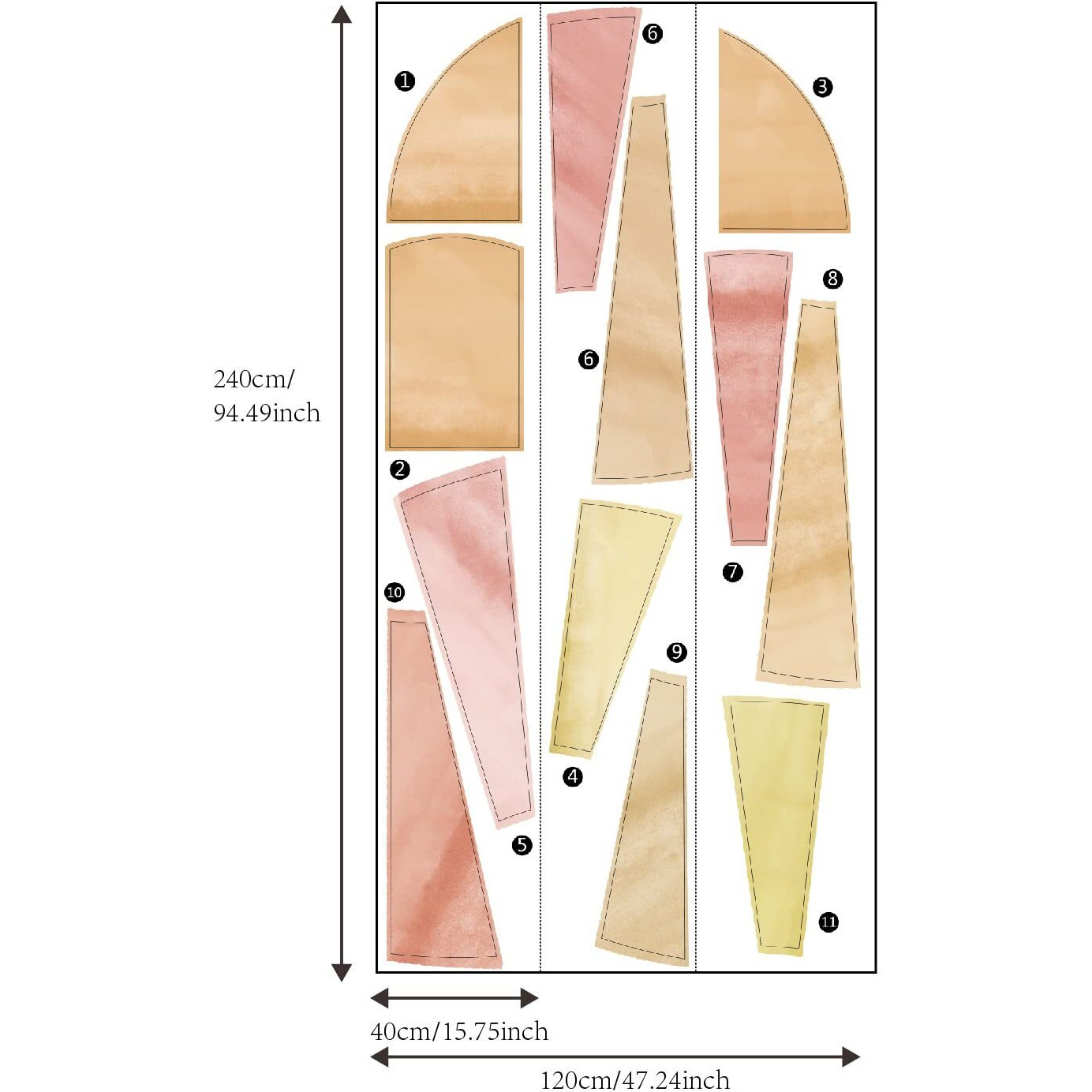 Astrkiz Large Fabric Watercolor Boho Half Sun Wall Decals Peel And Stick, Pastel Sunrise Wall Murals Stickers, Sunshine Wall Art Decor For Kids Room Playroom Nursery Bedroom, 94.49"" X 57.48""