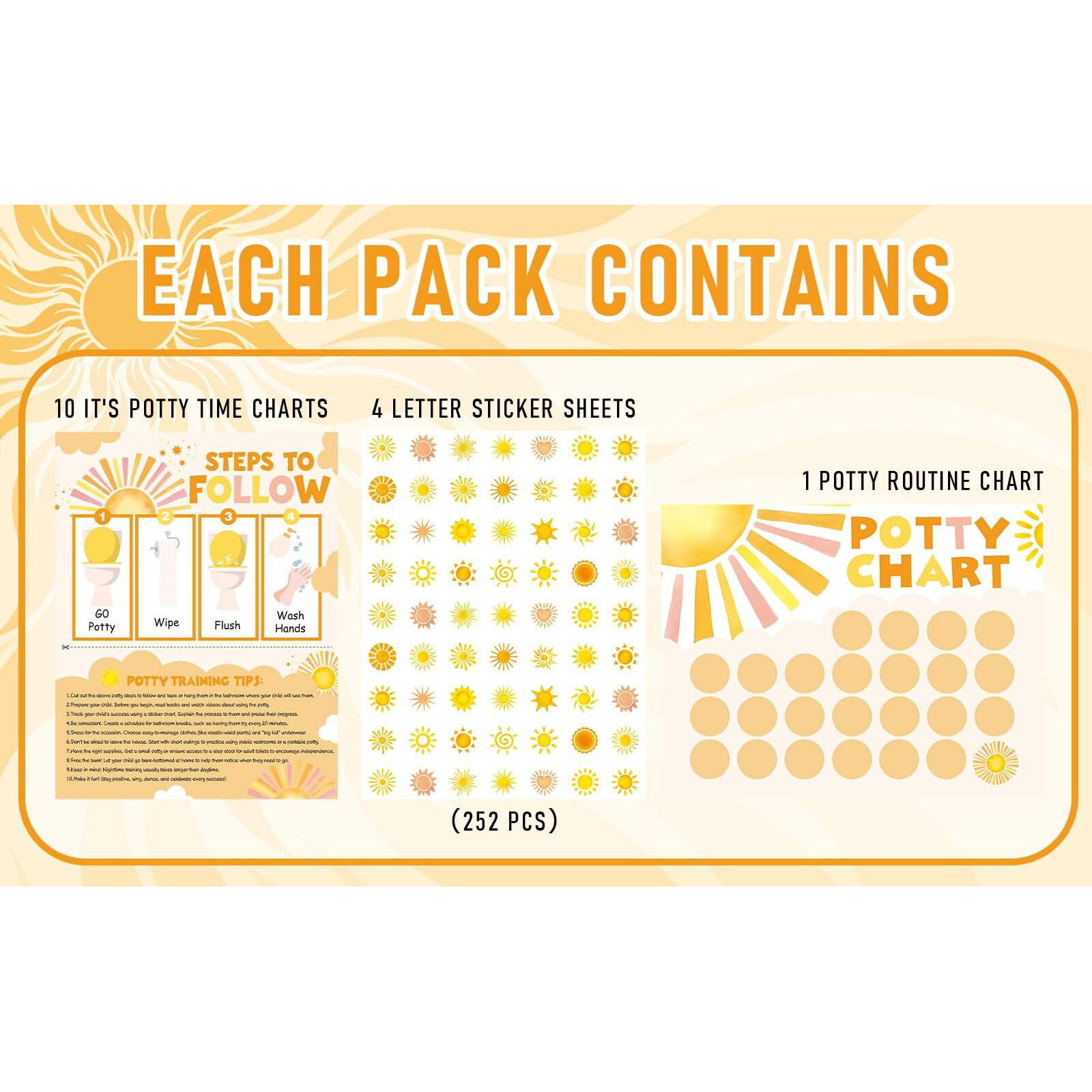 Fysuimu Boho Potty Training Chart For Toddler Kids, 10 Potty Charts With 4 Sheets Sun Potty Reward Stickers & 1 Instruction Sheet, Cute Potty Sticker Chart For Girl Boy Bedroom Bathroom Wall Door