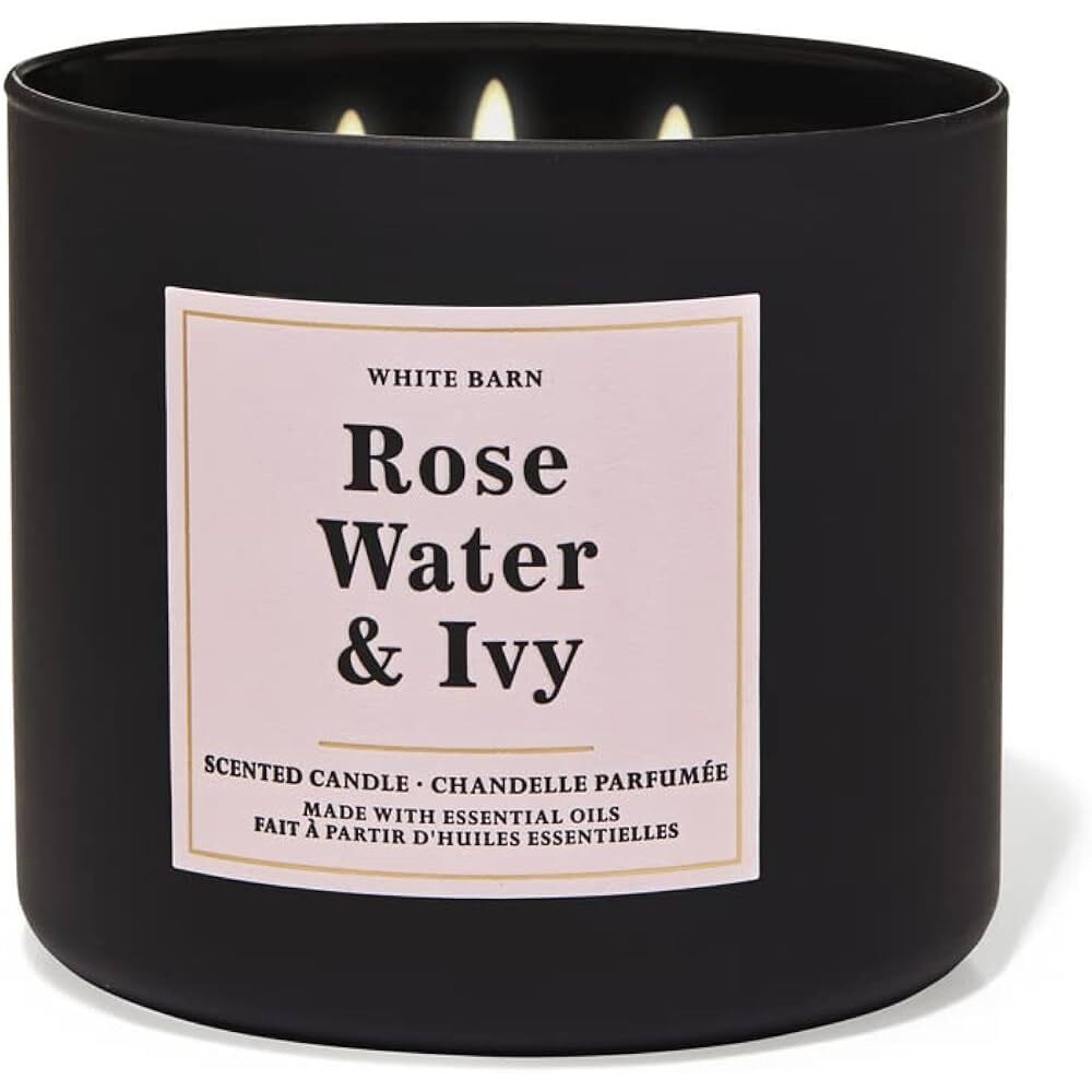 Bath & Body Works, White Barn 3-Wick Candle W/Essential Oils - 14.5 Oz - New Core Scents (Rose Water & Ivy)