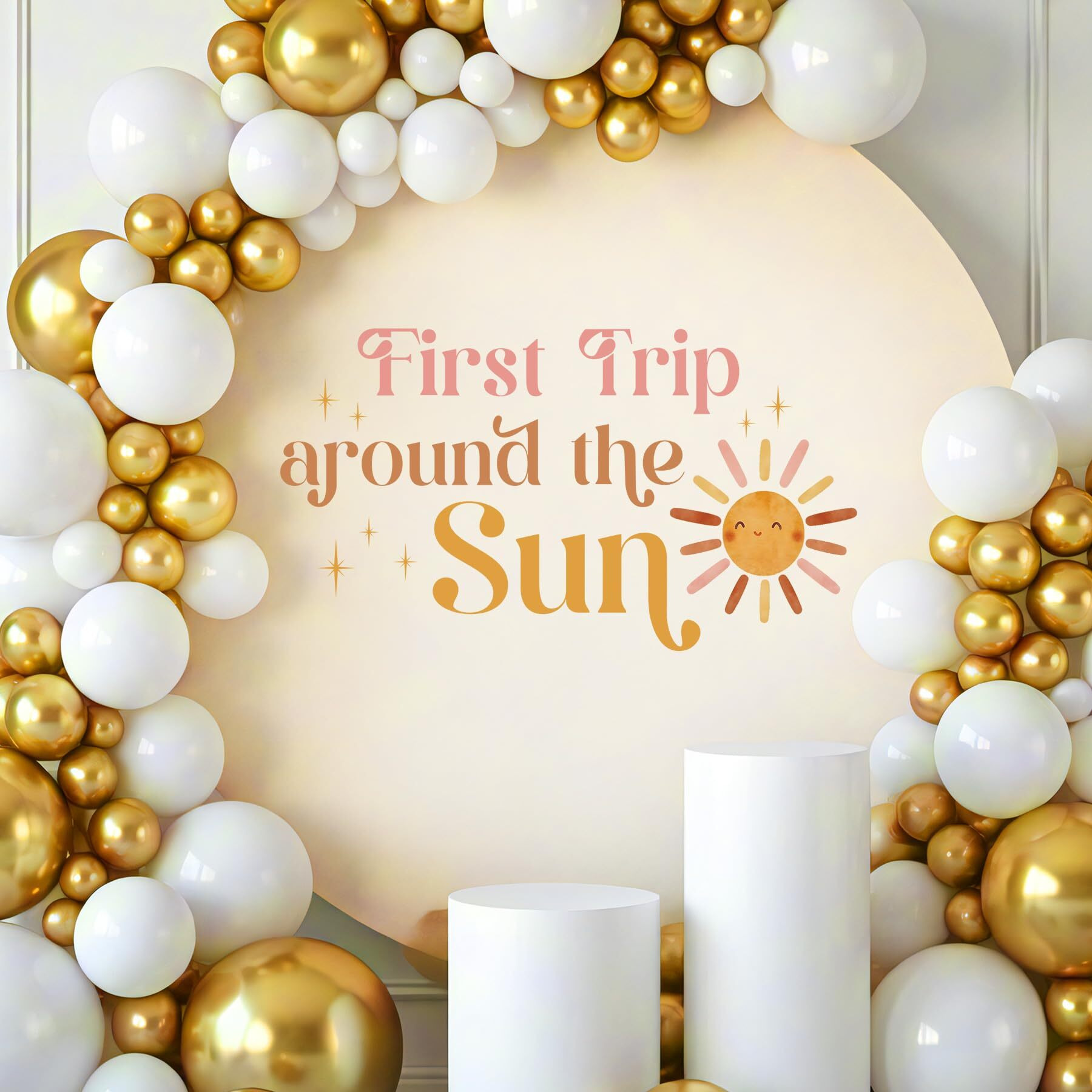 First Trip Around The Sun Decorations - First Trip Around The Sun Decal For Balloons Arch Backdrop, Sun Themed One Year Old Wall Decor, Outer Space 1St Birthday Party Supplies Boy Girl