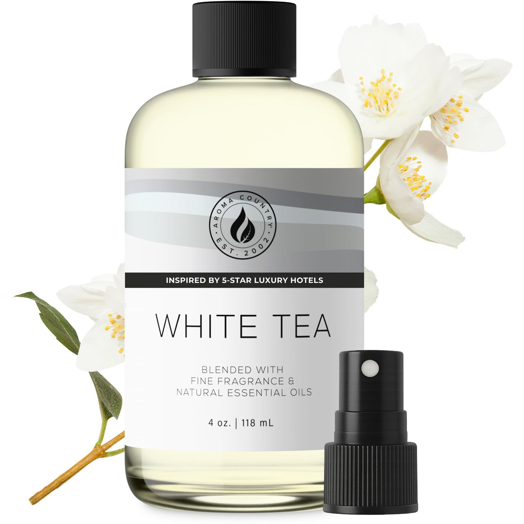 Aroma Country White Tea Diffuser Oil - Luxury Essential Oils For Diffuser Refill & Air Freshener Room Spray, Long-Lasting, Natural Home Fragrance And Hotel Scent For Diffusers & Machines (4 Fl. Oz)