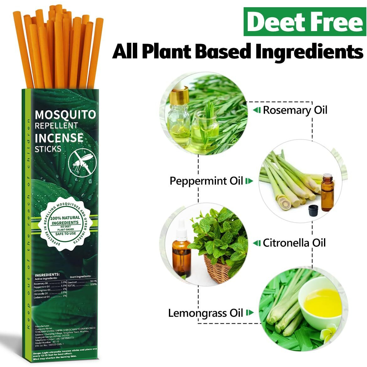 Extra Large Mosquito Repellent Sticks 24 Pack, Natural Citronella Oil Outdoor Patio Indoor Use Long-Lasting 2-Hour Burn Time, Insect & Pest Repellers