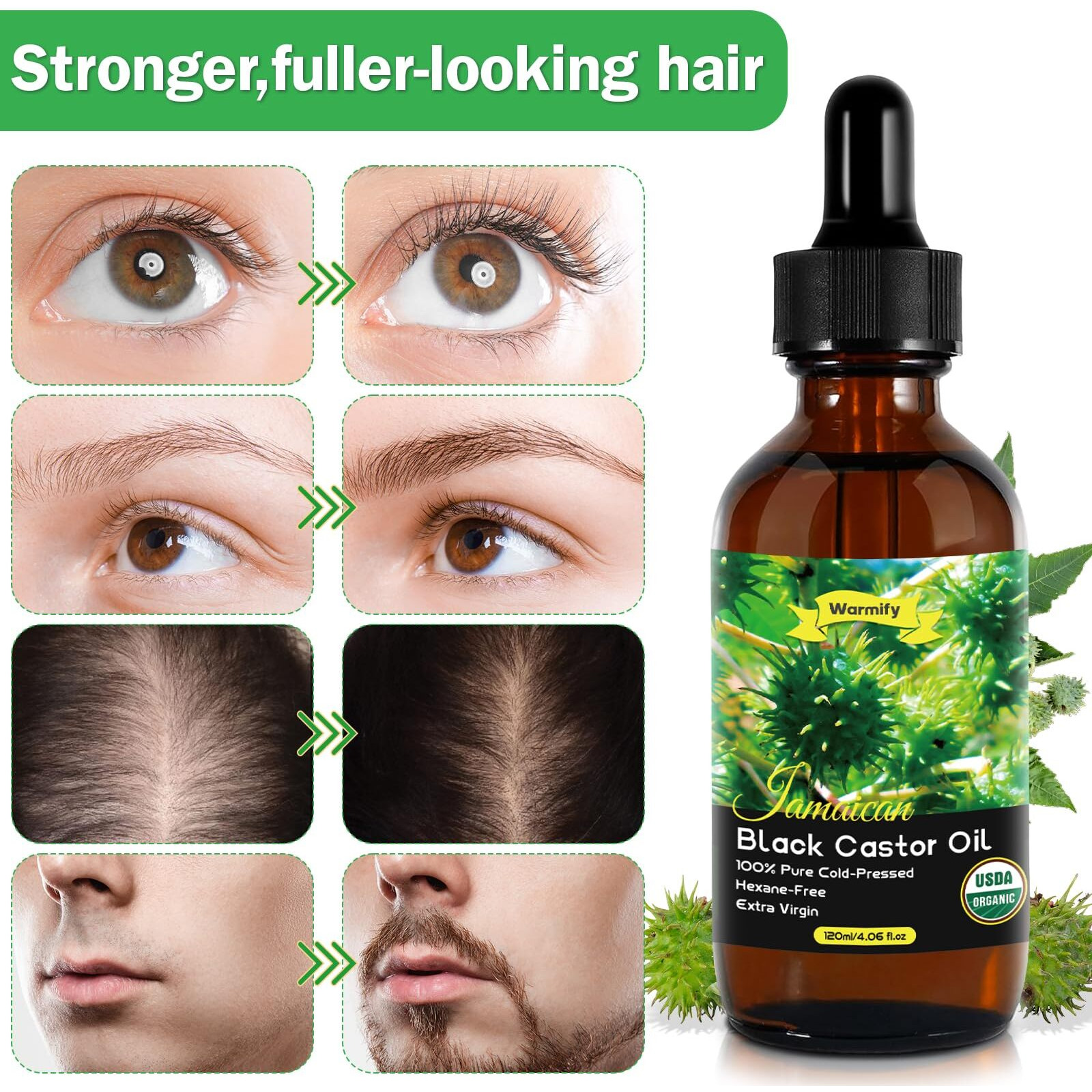 Jamaican Black Castor Oil - Organic Cold Pressed Black Castor Oil In Unrefined Glass Bottles For Hair Growth, Eyebrow Nourishment, Skin Care,And Belly Fat