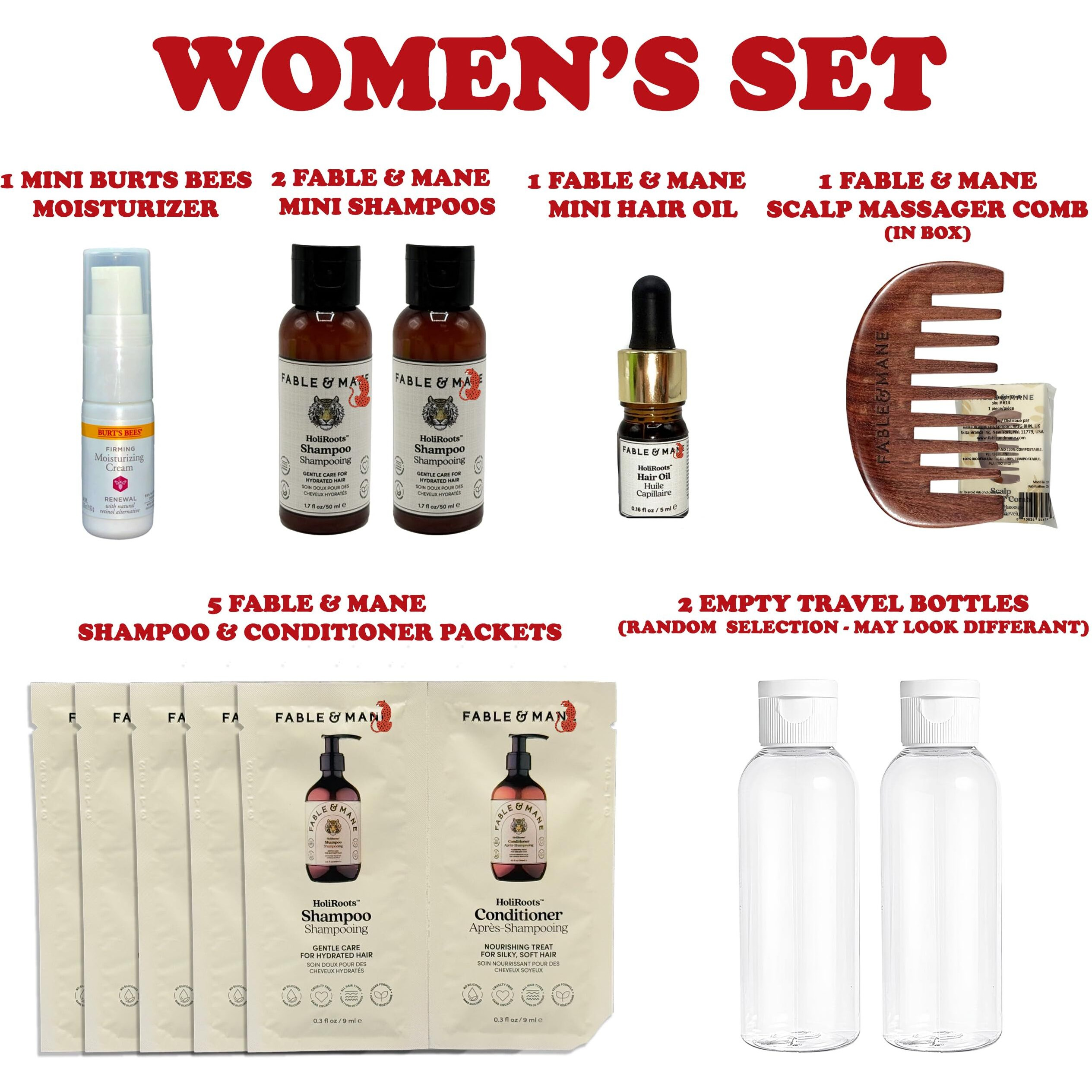 Hair Care Travel Set, 14 Pc Mini Gift Set, Vegan Travel Size Items In Reusable Zipper Bag, Hydrating Shampoo, Conditioner, Hair Oil, Brush, Comb, Cream And Refillable Bottles