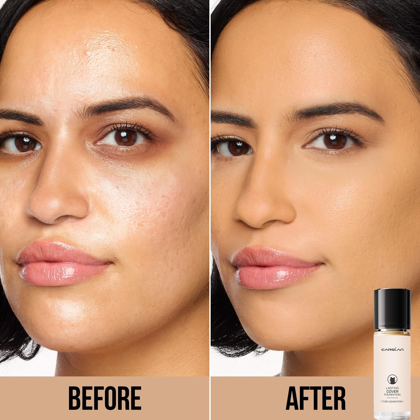 Carslan Lasting Cover Foundation, 24H Longlasting Full Coverage Matte Finish Face Makeup, Poreless, Lightweight, Waterproof, Oil Free Liquid Foundation, M01