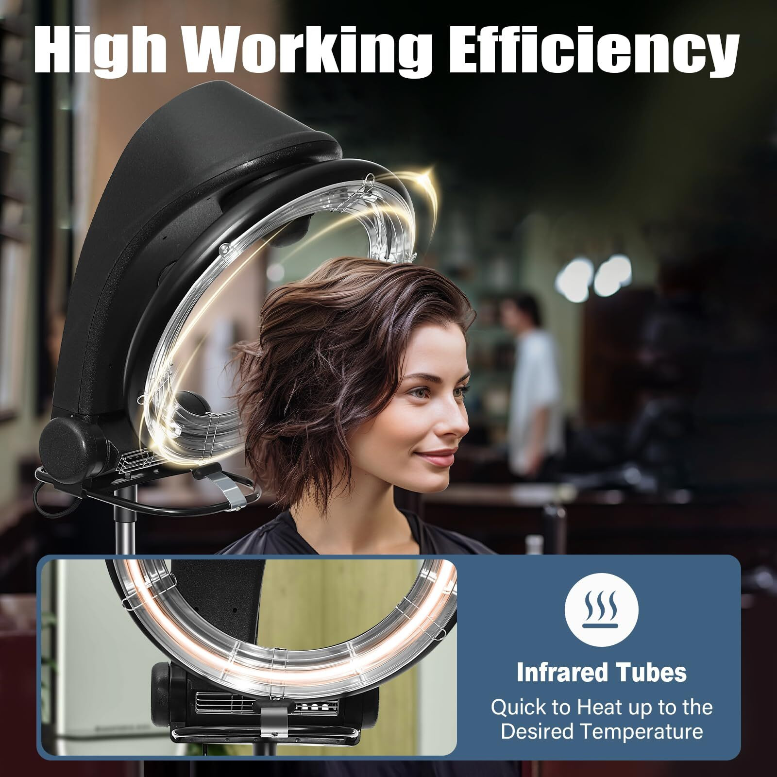 3 In 1 Orbiting Infrared Hair Dryer,Free-Stand Hair Dryer With Universal Wheels,Perm Processor Stand Hair Dyeing For Hair Care,Dyeing,Oil Treatment (Black 2)
