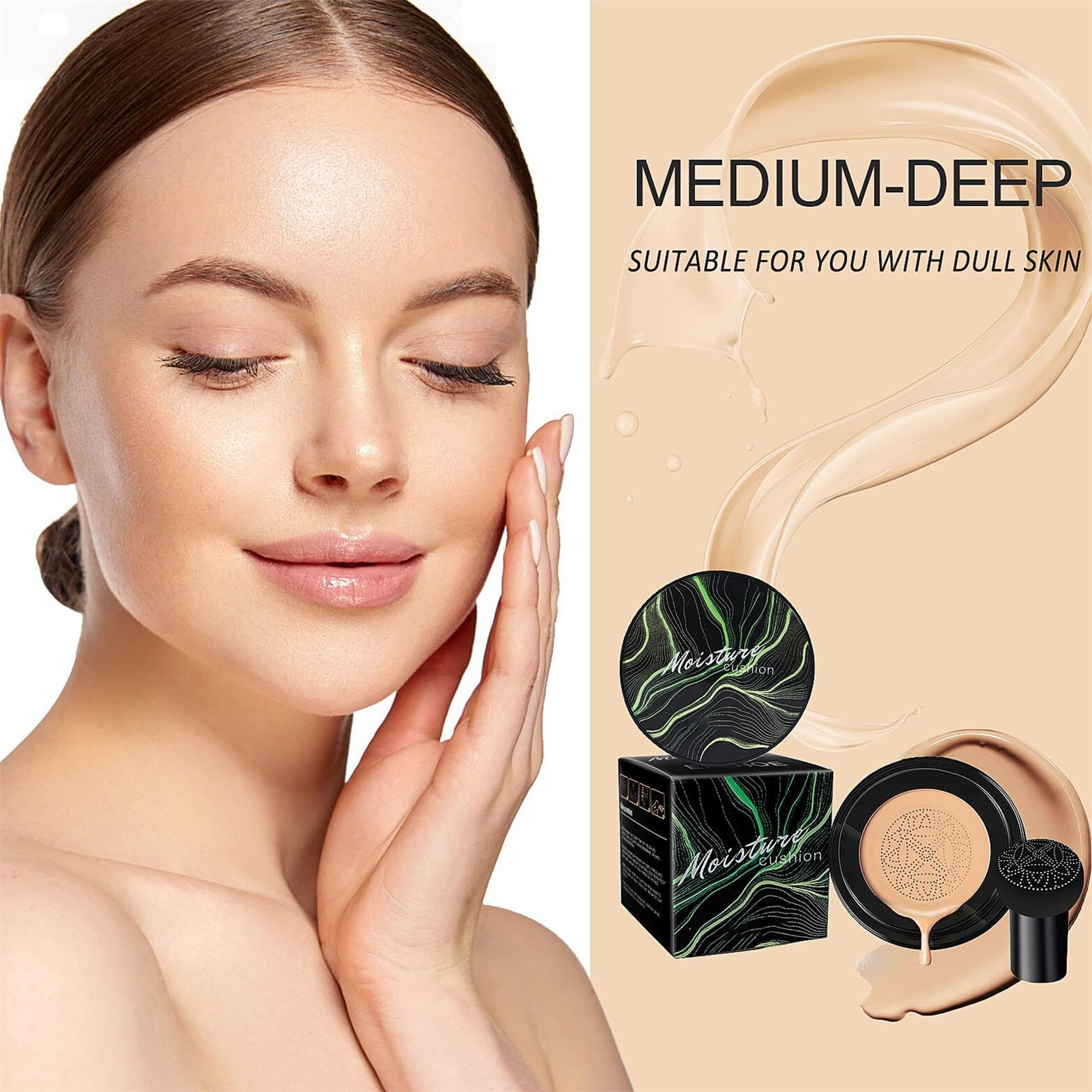 Mushroom Head Air Cushion Cc Cream Foundation Full Coverage Moisturizing Oil Control Waterproof Long-Lasting Even Skin Tone Natural Cream Foundation For Mature Skin (Buff Beige)