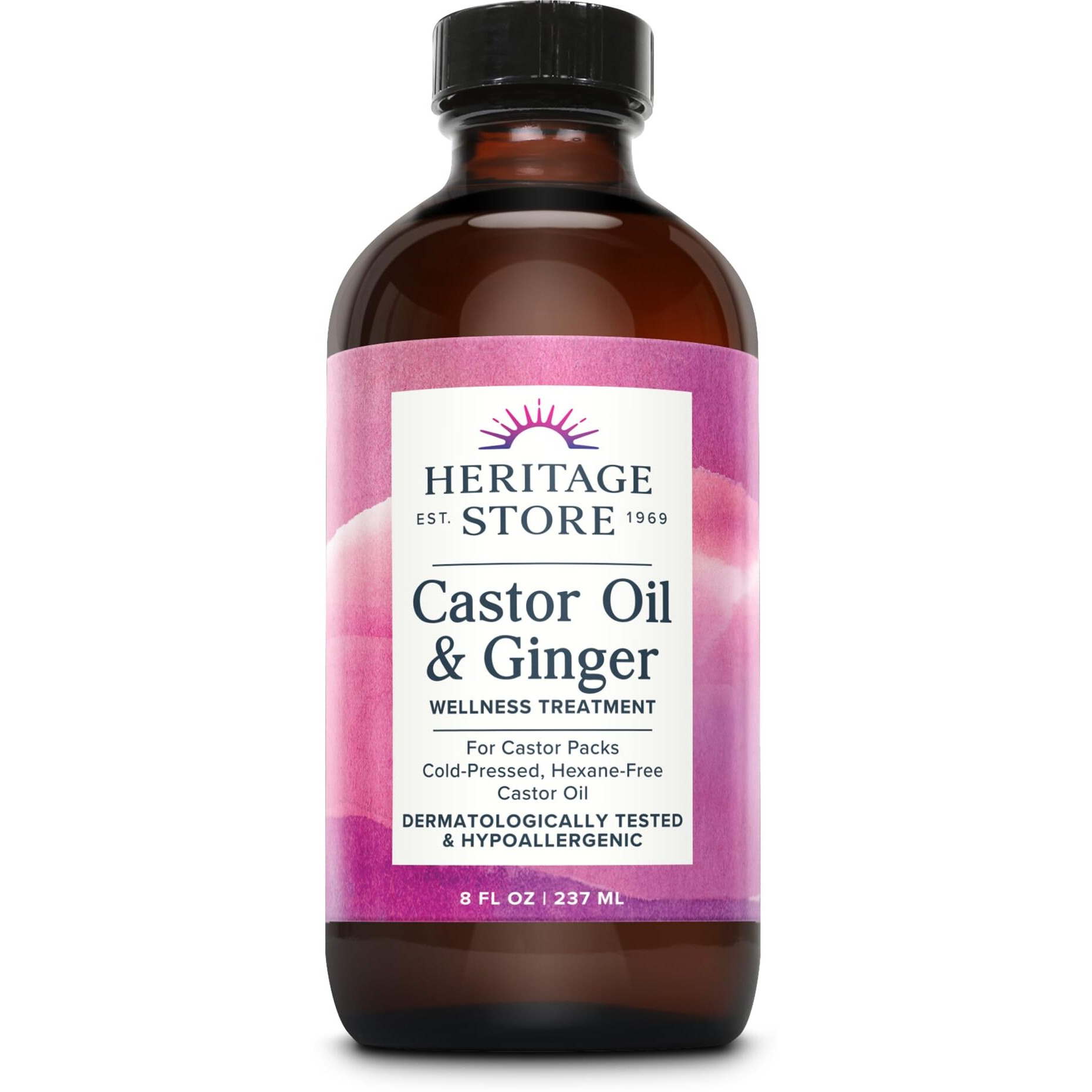 Heritage Store Castor Oil & Ginger - Cold Pressed Organic Castor Oil Pack Wrap - Heat Compress For Abdomen, Joints, Overall Wellness With Calming Ginger - Hypoallergenic, Vegan, 60-Day Guarantee, 8Oz