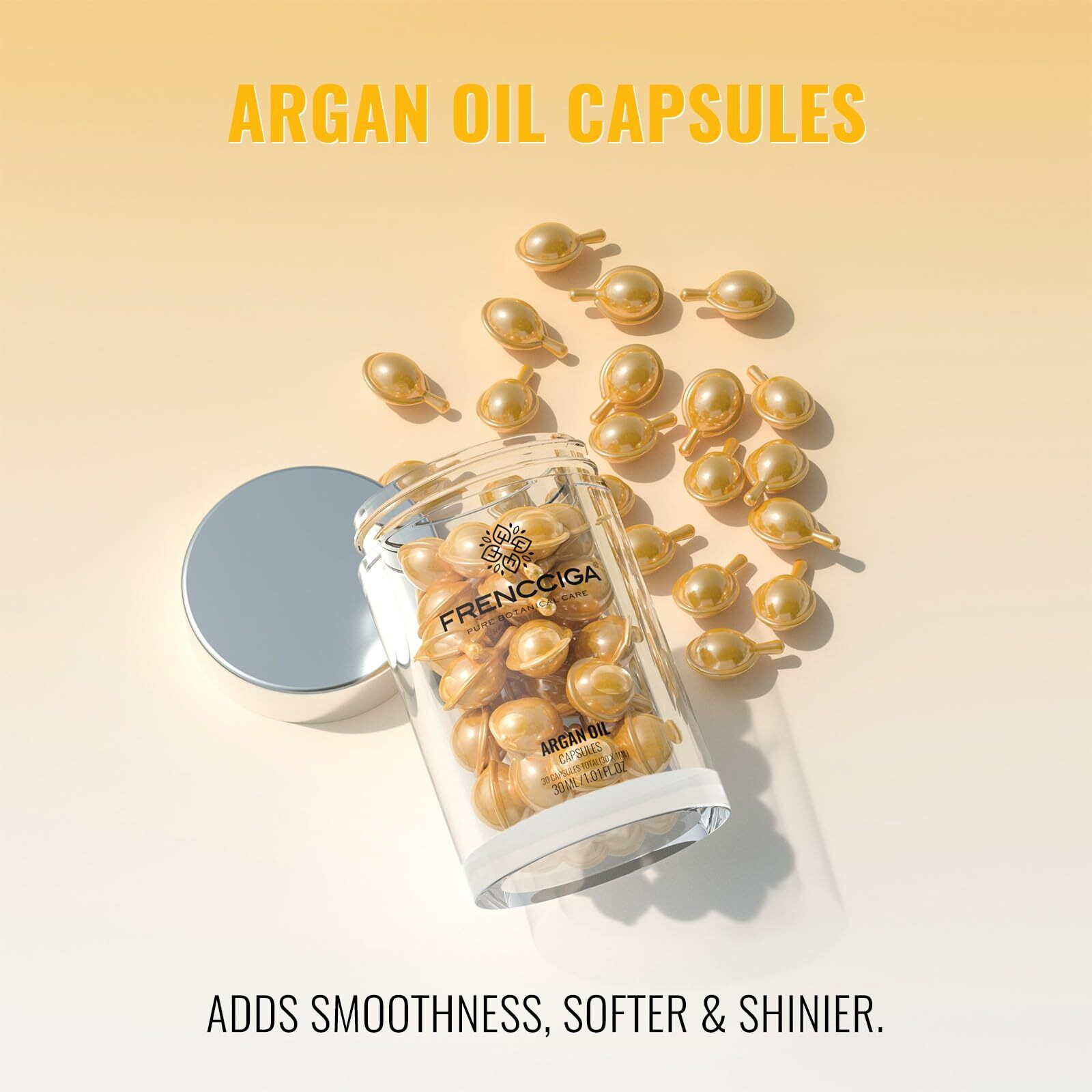 Frencciga Premium Argan Hair Treatment Serum Capsules, Moroccan Argan Oil For Repairing Nourishing Dry Damage Frizzed Hair 30 Capsules