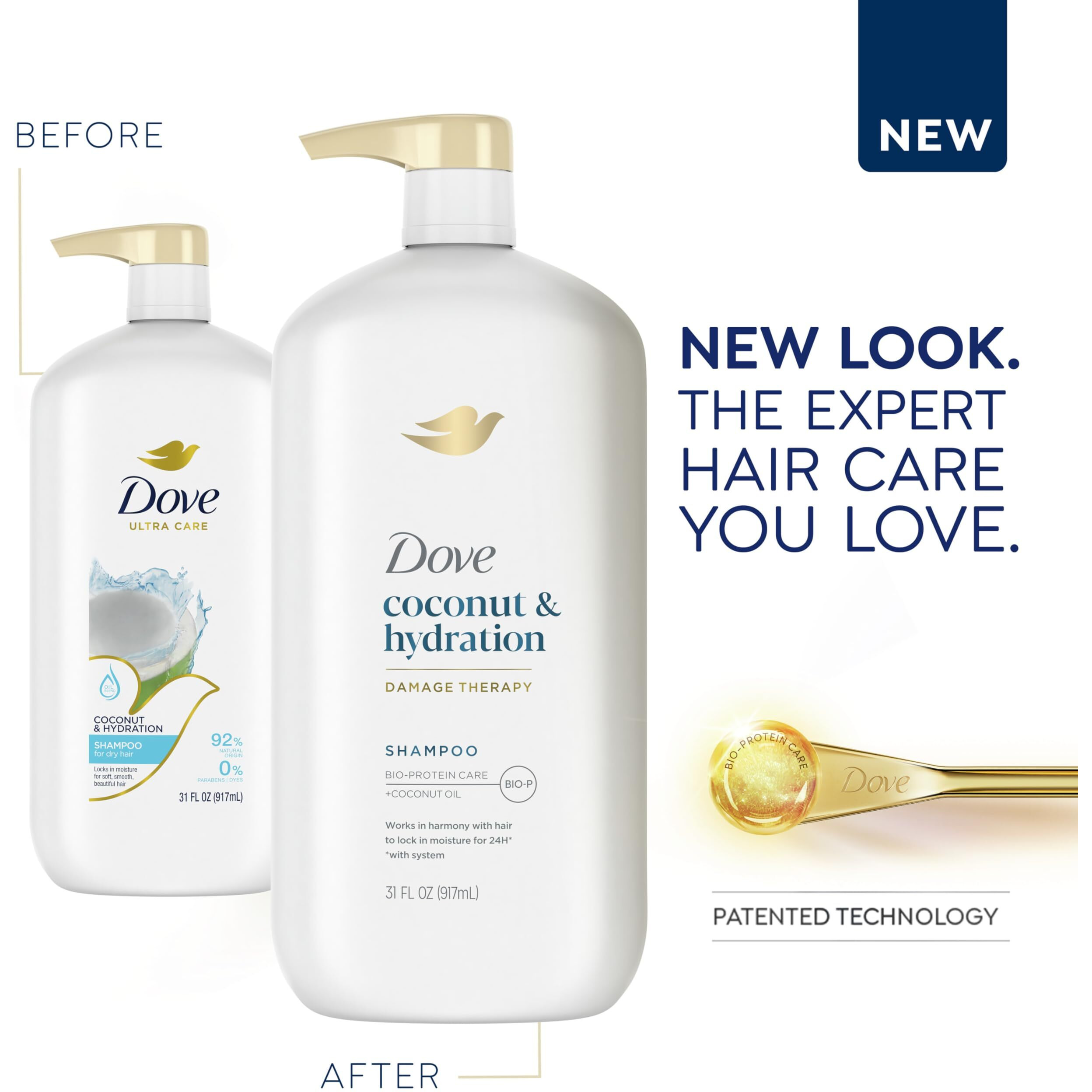 Dove Shampoo Coconut & Hydration Pack Of 4 For Dry Hair Shampoo With Oil Blend Of Coconut, Jojoba & Sweet Almond 31 Oz